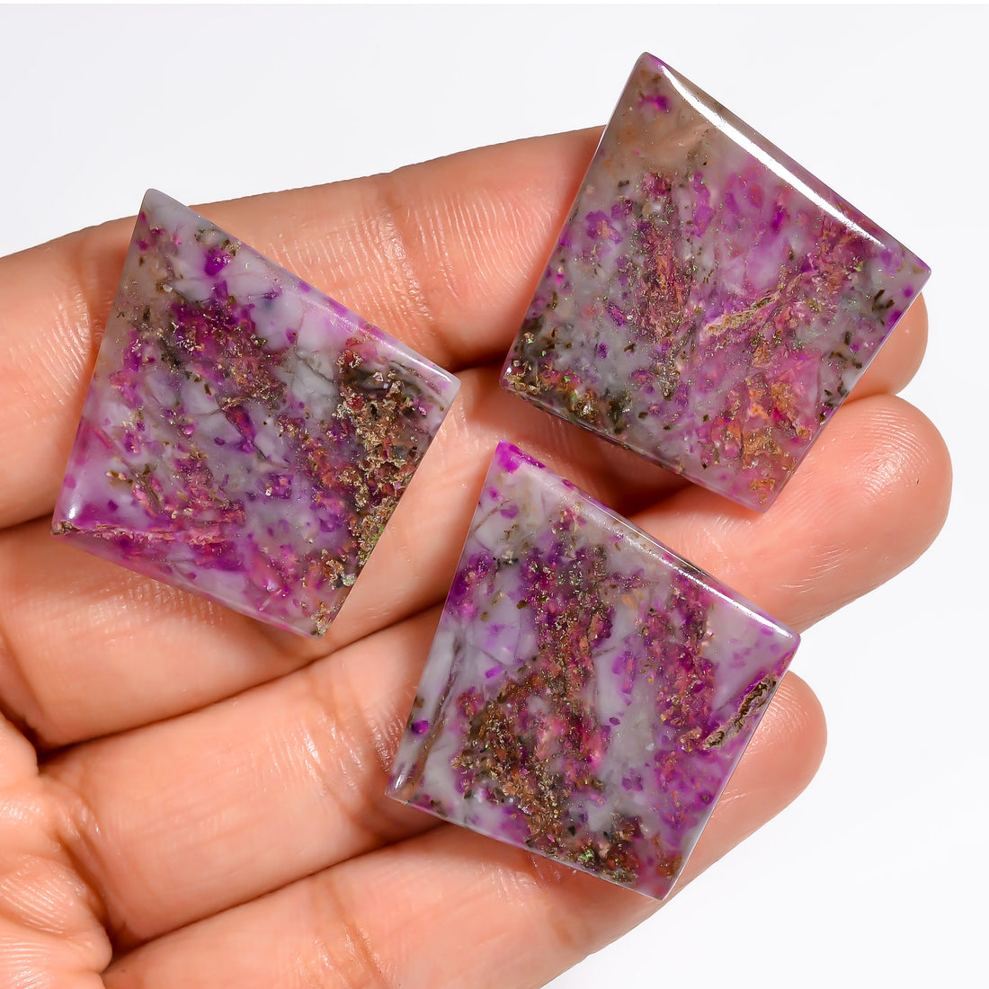 Sugilite Fancy Shape Cabochon Loose Gemstone 3 Pcs For Making Earrings 57.5 Ct. 32X29X3 mm Y-9091