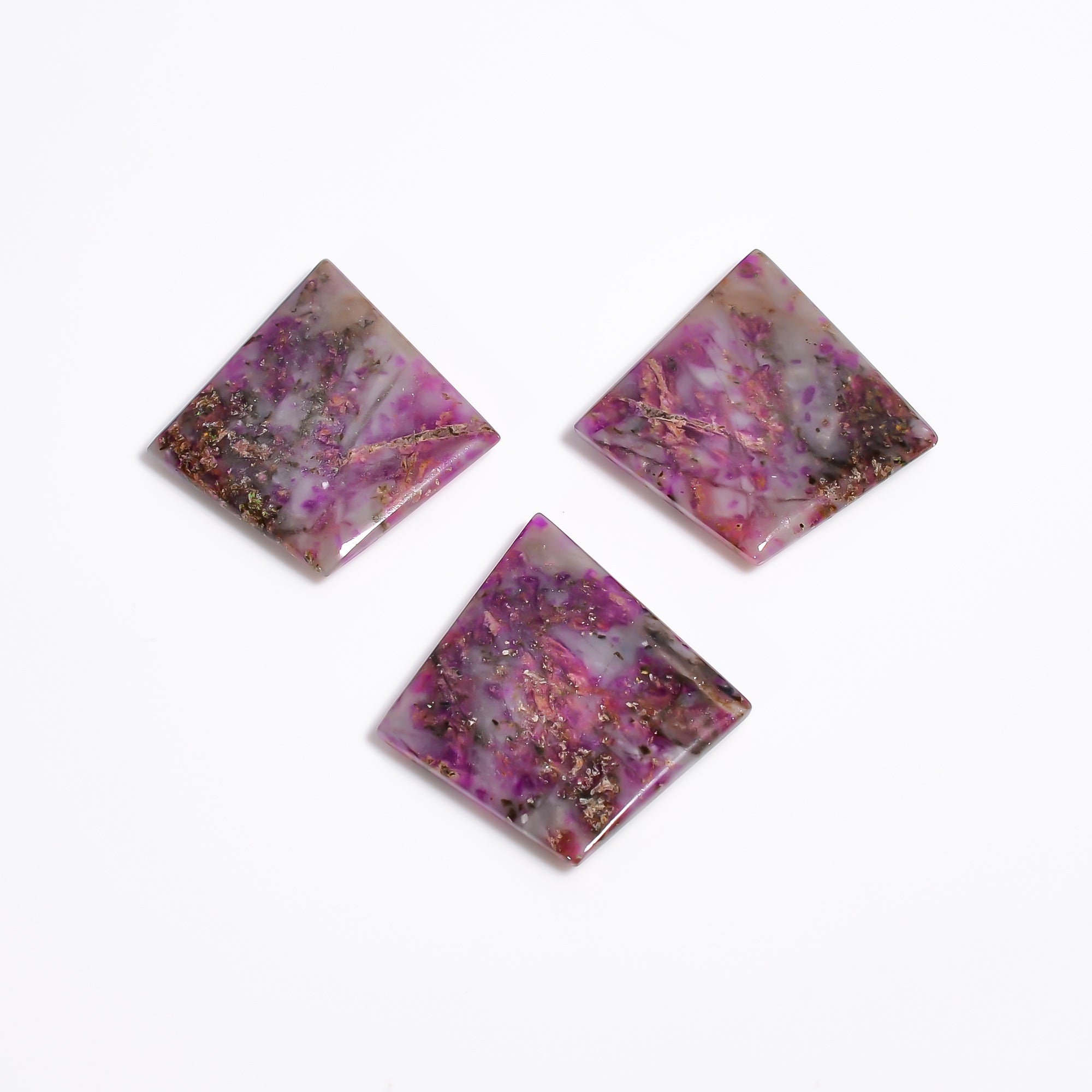 Sugilite Fancy Shape Cabochon Loose Gemstone 3 Pcs For Making Earrings 57.5 Ct. 32X29X3 mm Y-9091