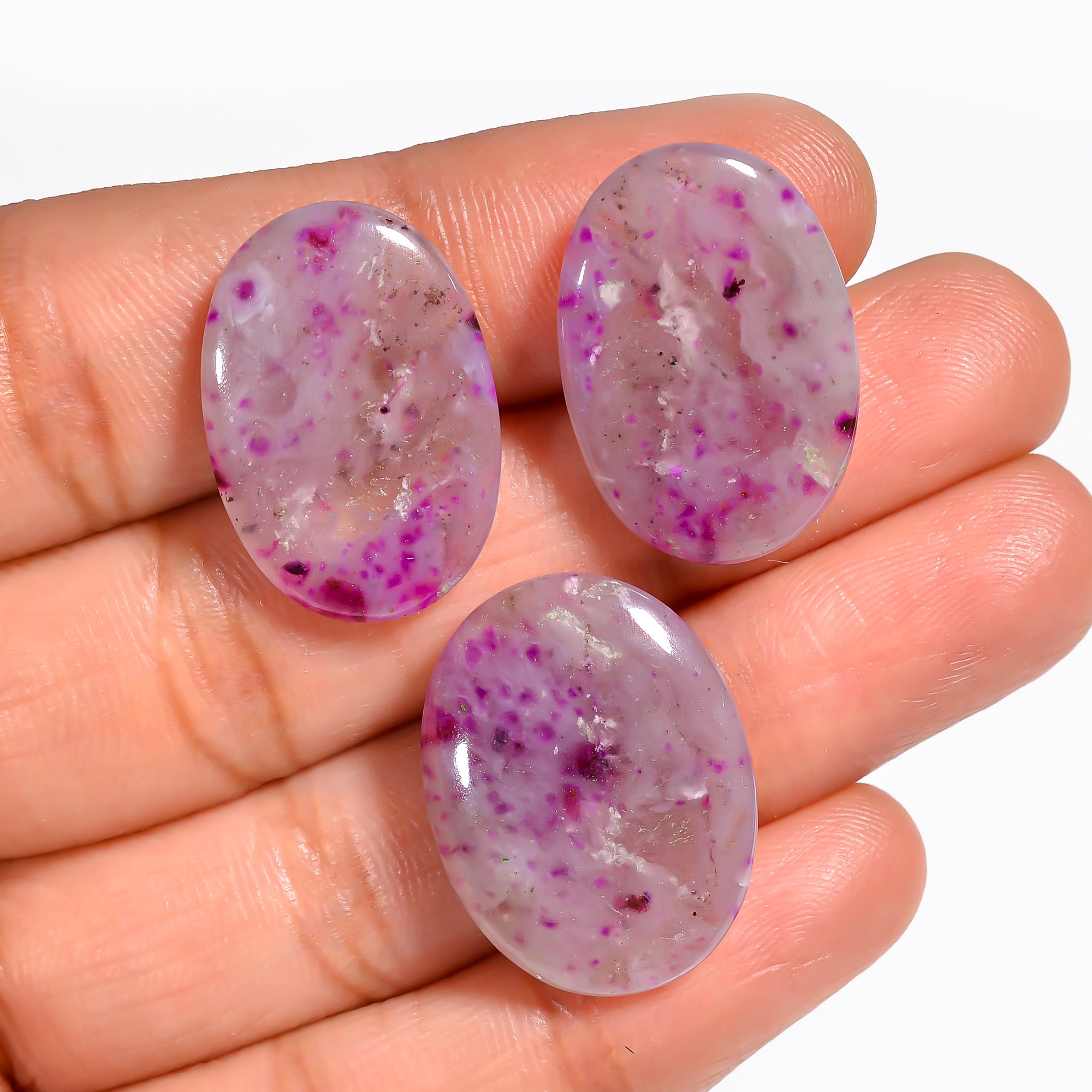 Sugilite Oval Shape Cabochon Loose Gemstone 3 Pcs For Making Earrings 35.5 Ct. 21X14 22X17 mm Y-9092