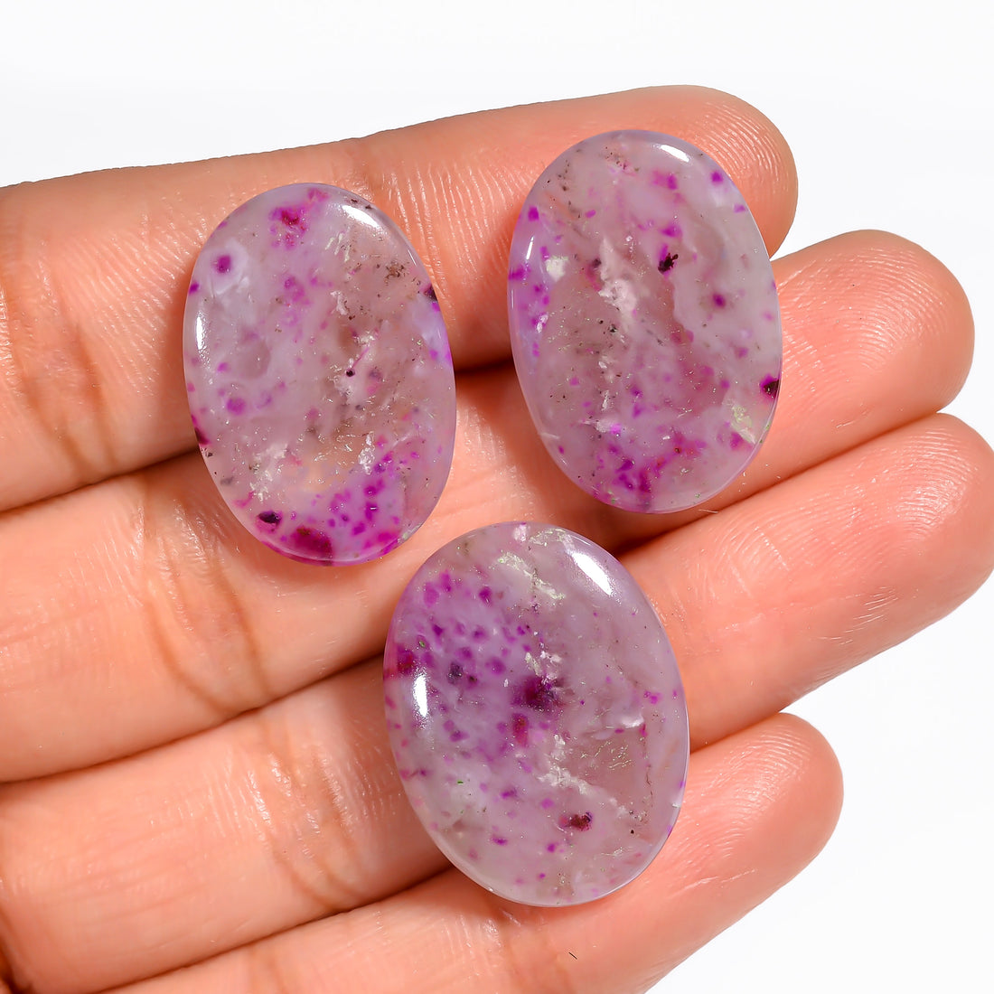 Sugilite Oval Shape Cabochon Loose Gemstone 3 Pcs For Making Earrings 35.5 Ct. 21X14 22X17 mm Y-9092
