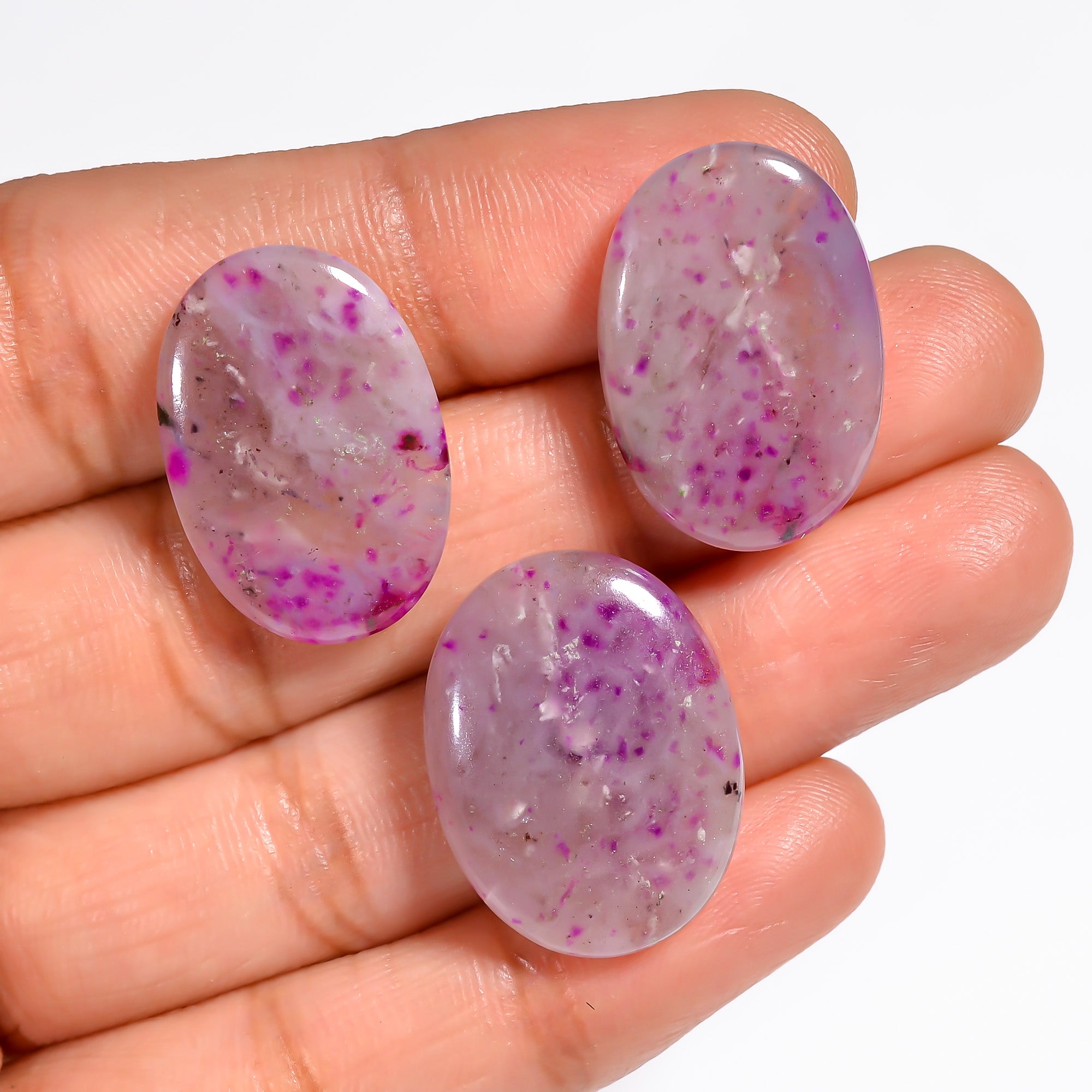 Sugilite Oval Shape Cabochon Loose Gemstone 3 Pcs For Making Earrings 35.5 Ct. 21X14 22X17 mm Y-9092