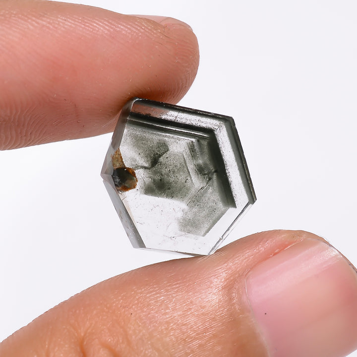 Green Phantom Quartz Fancy Shape Slice Loose Gemstone For Making Jewelry 8.5 Ct. 16X13X4 mm Y-9351