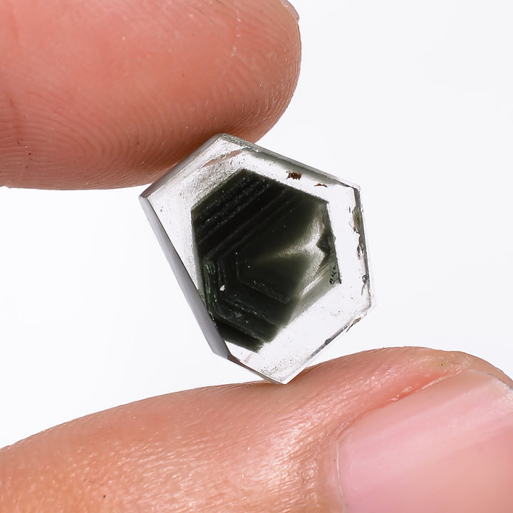 Green Phantom Quartz Fancy Shape Slice Loose Gemstone For Making Jewelry 3.5 Ct. 11X9X3 mm Y-9353