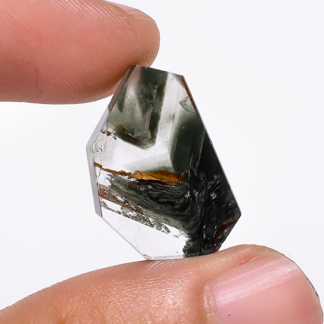 Green Phantom Quartz Fancy Shape Slice Loose Gemstone For Making Jewelry 10 Ct. 21X14X3 mm Y-9354