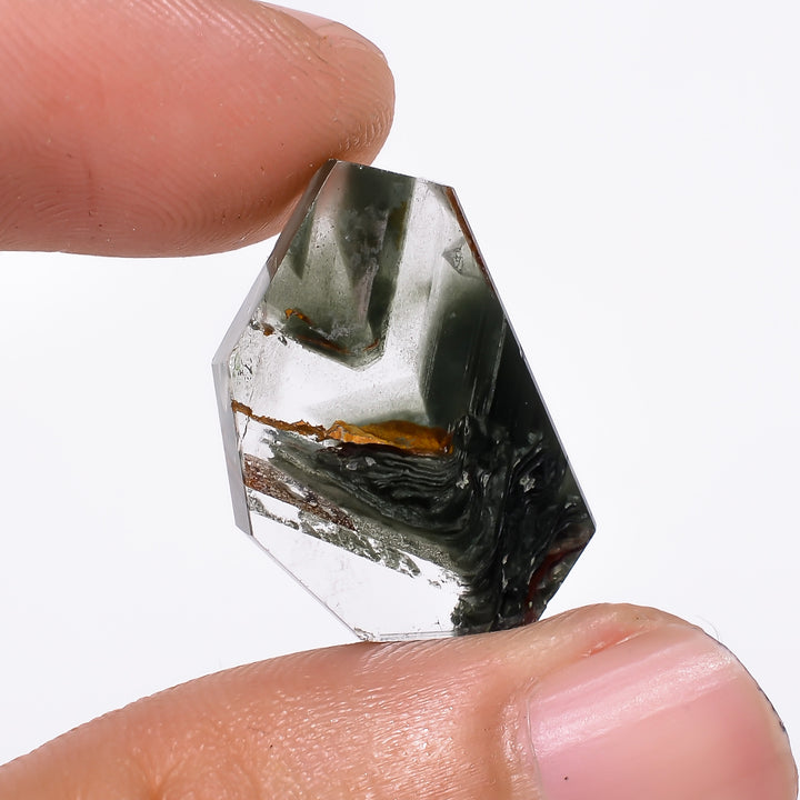 Green Phantom Quartz Fancy Shape Slice Loose Gemstone For Making Jewelry 10 Ct. 21X14X3 mm Y-9354