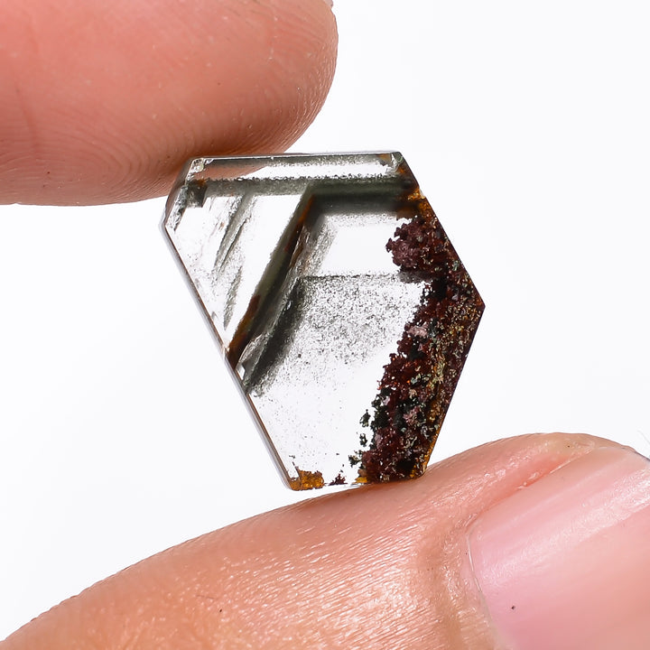 Green Phantom Quartz Fancy Shape Slice Loose Gemstone For Making Jewelry 6 Ct. 16X11X3 mm Y-9358