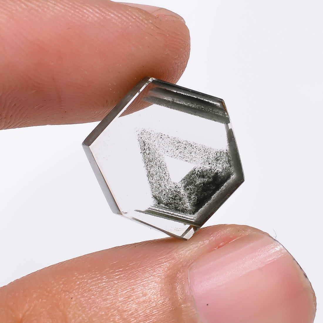 Green Phantom Quartz Fancy Shape Slice Loose Gemstone For Making Jewelry 7.5 Ct. 13X13X3 mm Y-9361