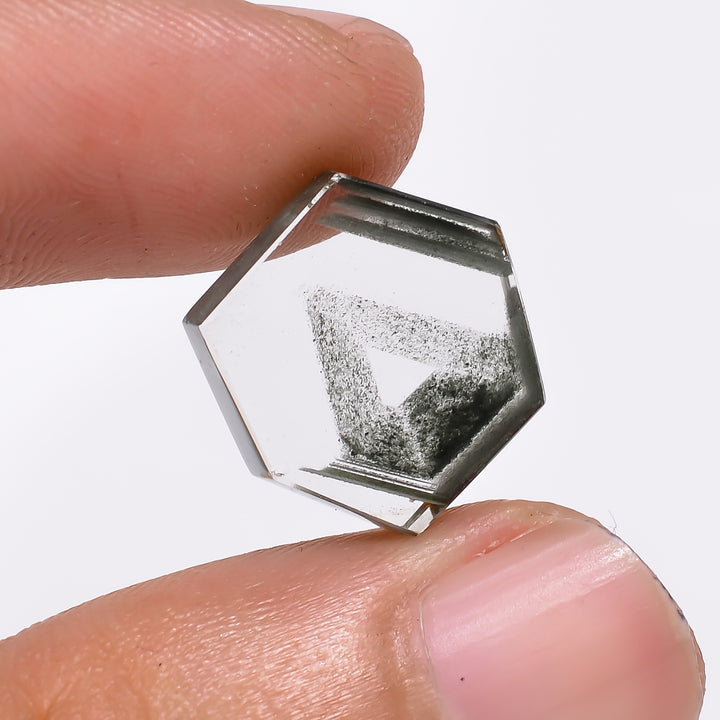 Green Phantom Quartz Fancy Shape Slice Loose Gemstone For Making Jewelry 7.5 Ct. 13X13X3 mm Y-9361