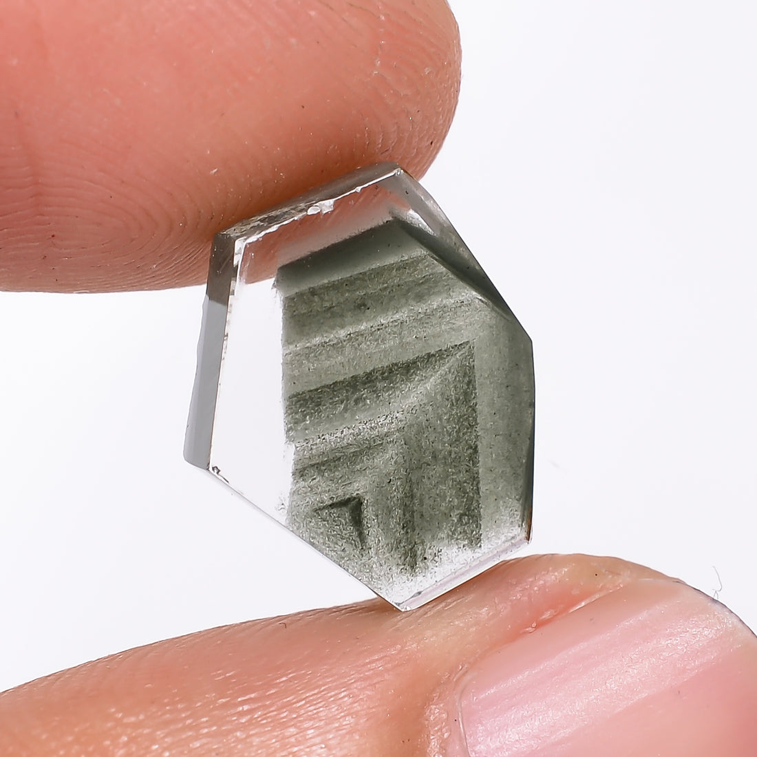 Green Phantom Quartz Fancy Shape Slice Loose Gemstone For Making Jewelry 4.5 Ct. 12X10X3 mm Y-9363