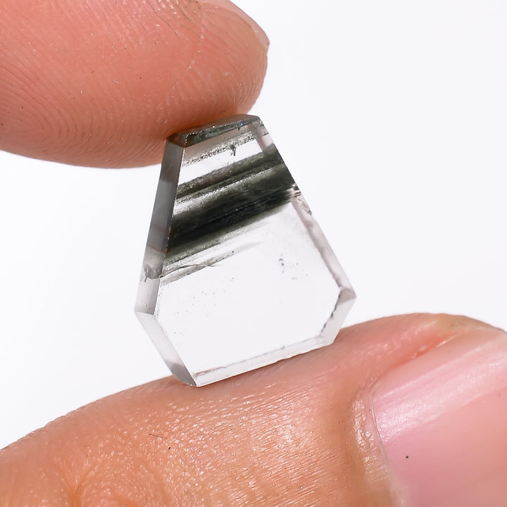 Green Phantom Quartz Fancy Shape Slice Loose Gemstone For Making Jewelry 4.5 Ct. 12X10X3 mm Y-9367