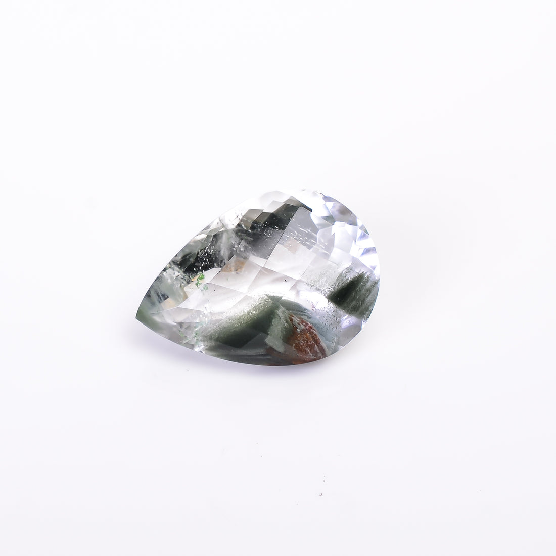 Green Phantom Quartz Pear Shape Faceted Loose Gemstone For Making Jewelry 21 Ct. 23X16X11 mm Y-9380