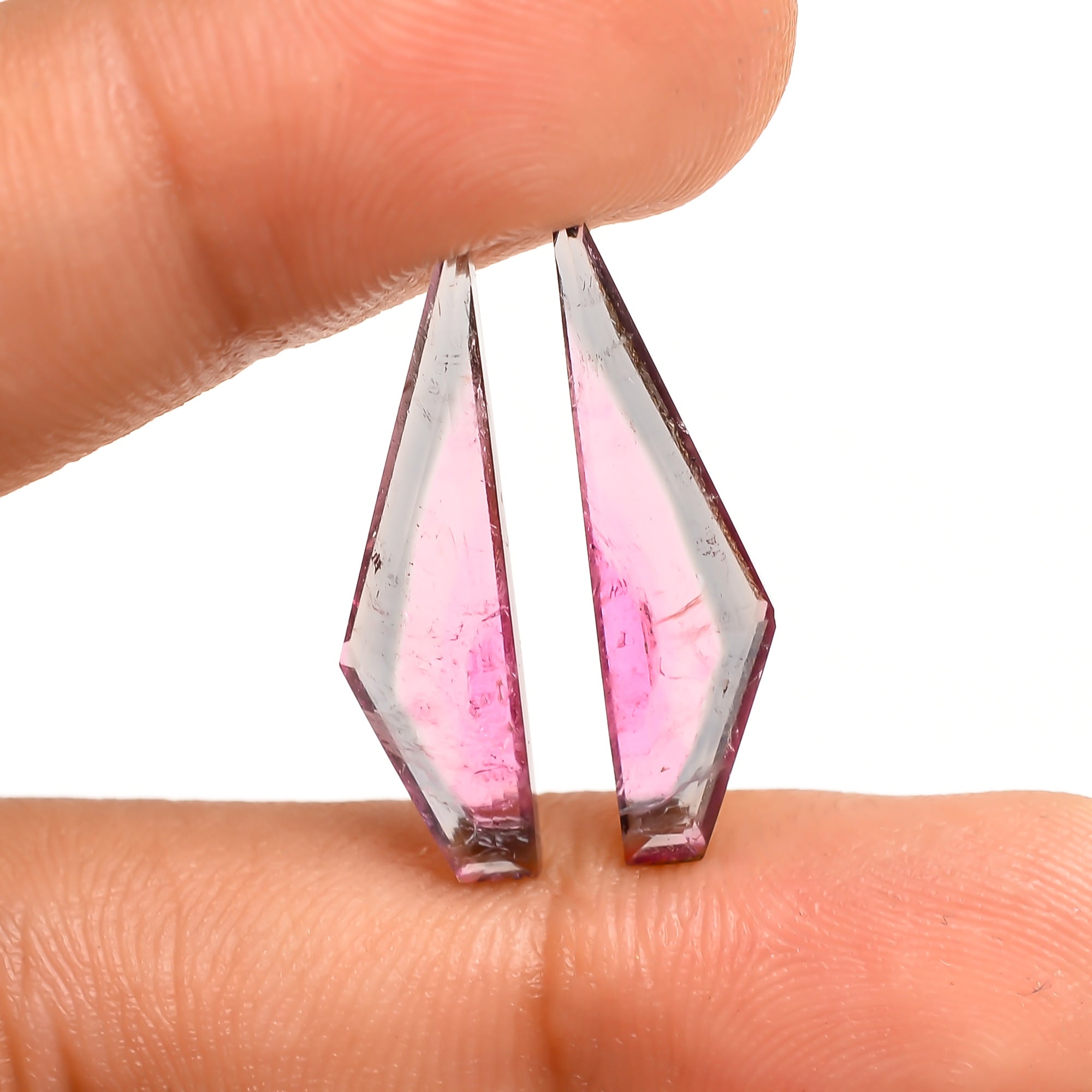 Watermelon Tourmaline Fancy Shape Cabochon Loose Gemstone Pair For Making Earrings 6 Ct. 22X6X2 MM Y-9742