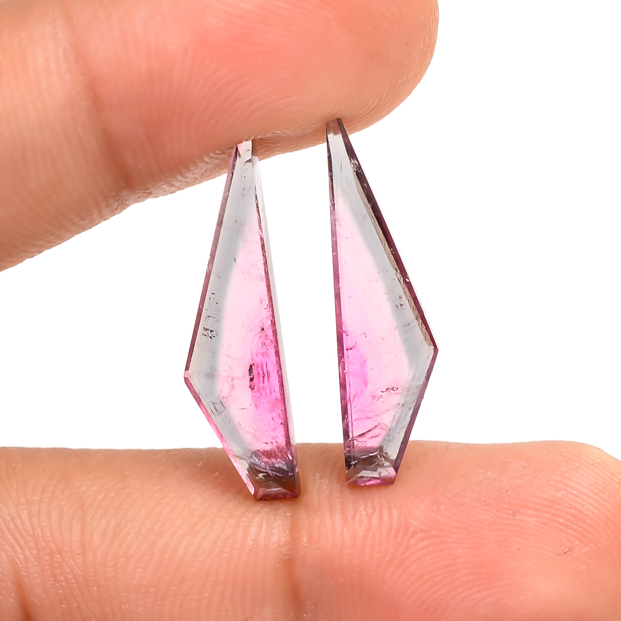 Watermelon Tourmaline Fancy Shape Cabochon Loose Gemstone Pair For Making Earrings 6 Ct. 22X6X2 MM Y-9742