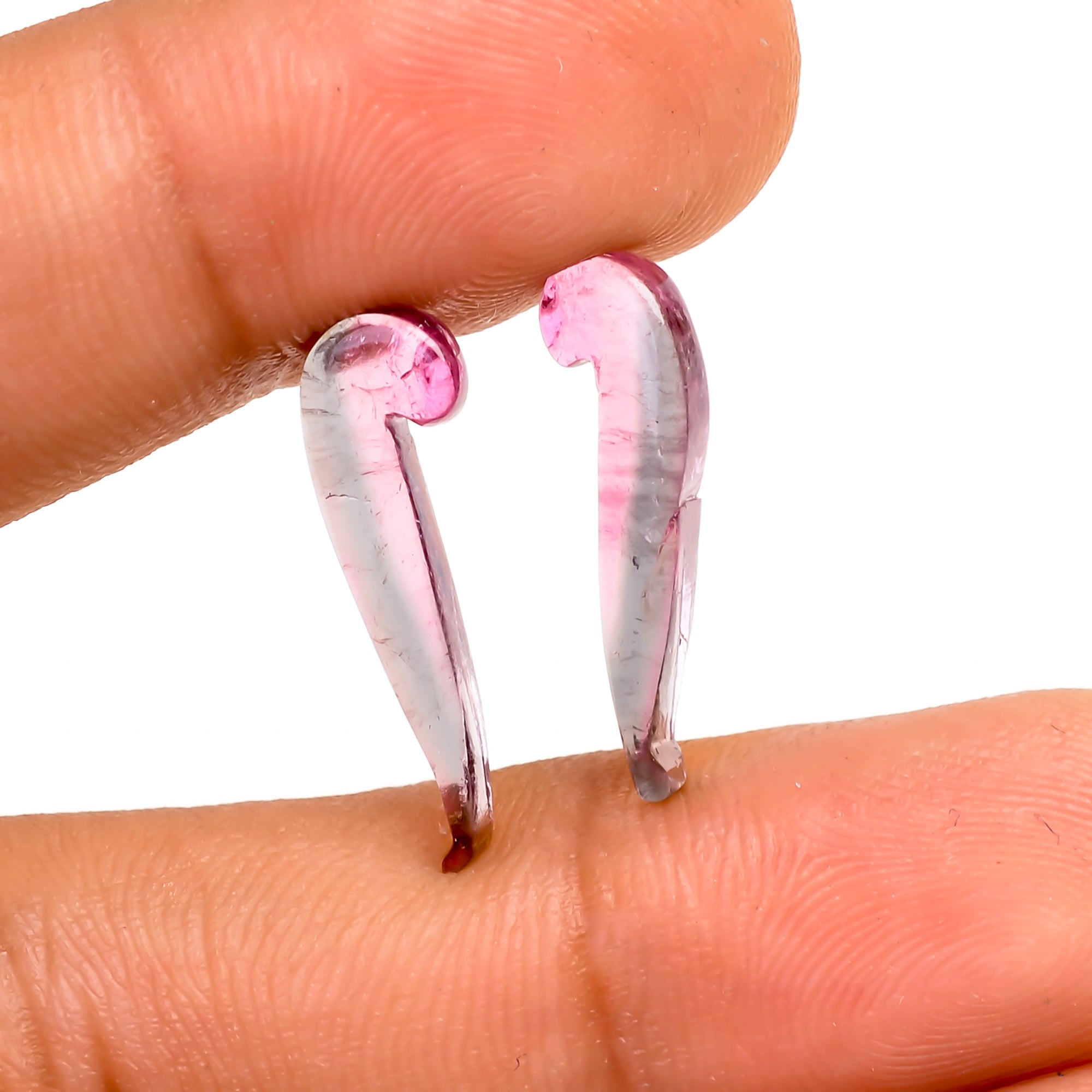 Watermelon Tourmaline Fancy Shape Cabochon Loose Gemstone Pair For Making Earrings 4 Ct. 18X4X2 MM Y-9743