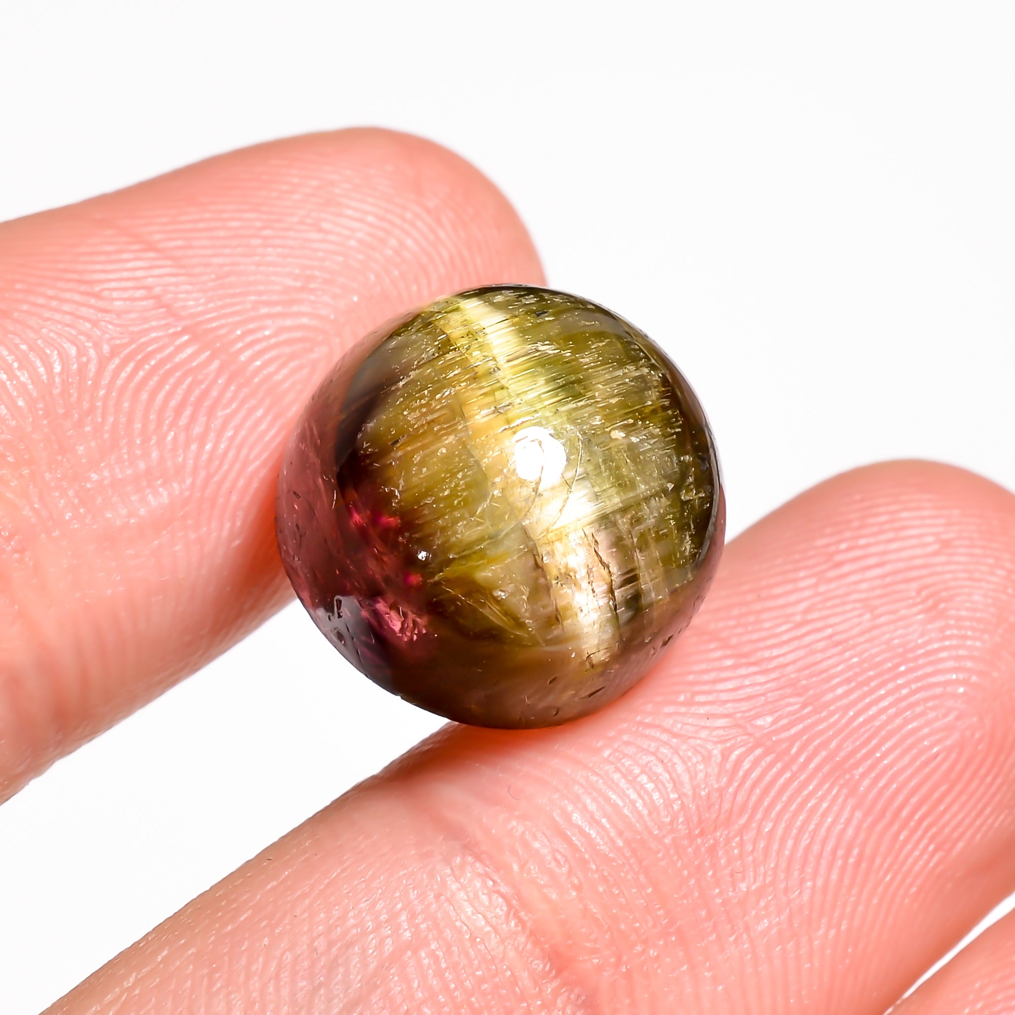 Natural Tourmaline With Rare Cats Eye Effect Round Shape Cabochon Loose Gemstone  15.5 Ct. 14X14X9 mm Y-9816