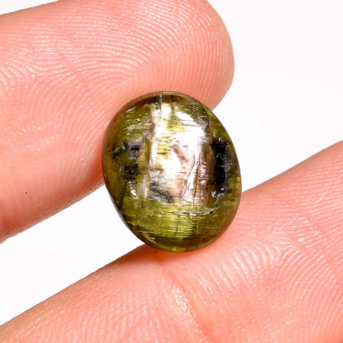 Natural Tourmaline With Rare Cats Eye Effect Oval Shape Cabochon Loose Gemstone 4.5 Ct. 12X10X5 mm Y-9822