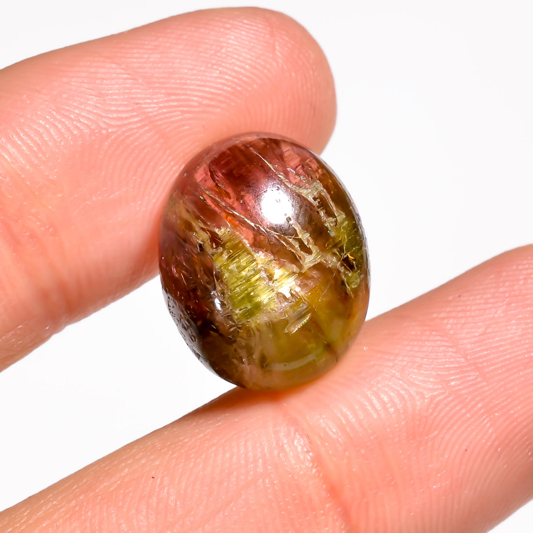Natural Tourmaline With Rare Cats Eye Effect Oval Shape Cabochon Loose Gemstone  12.5 Ct. 16X13X6 mm Y-9825