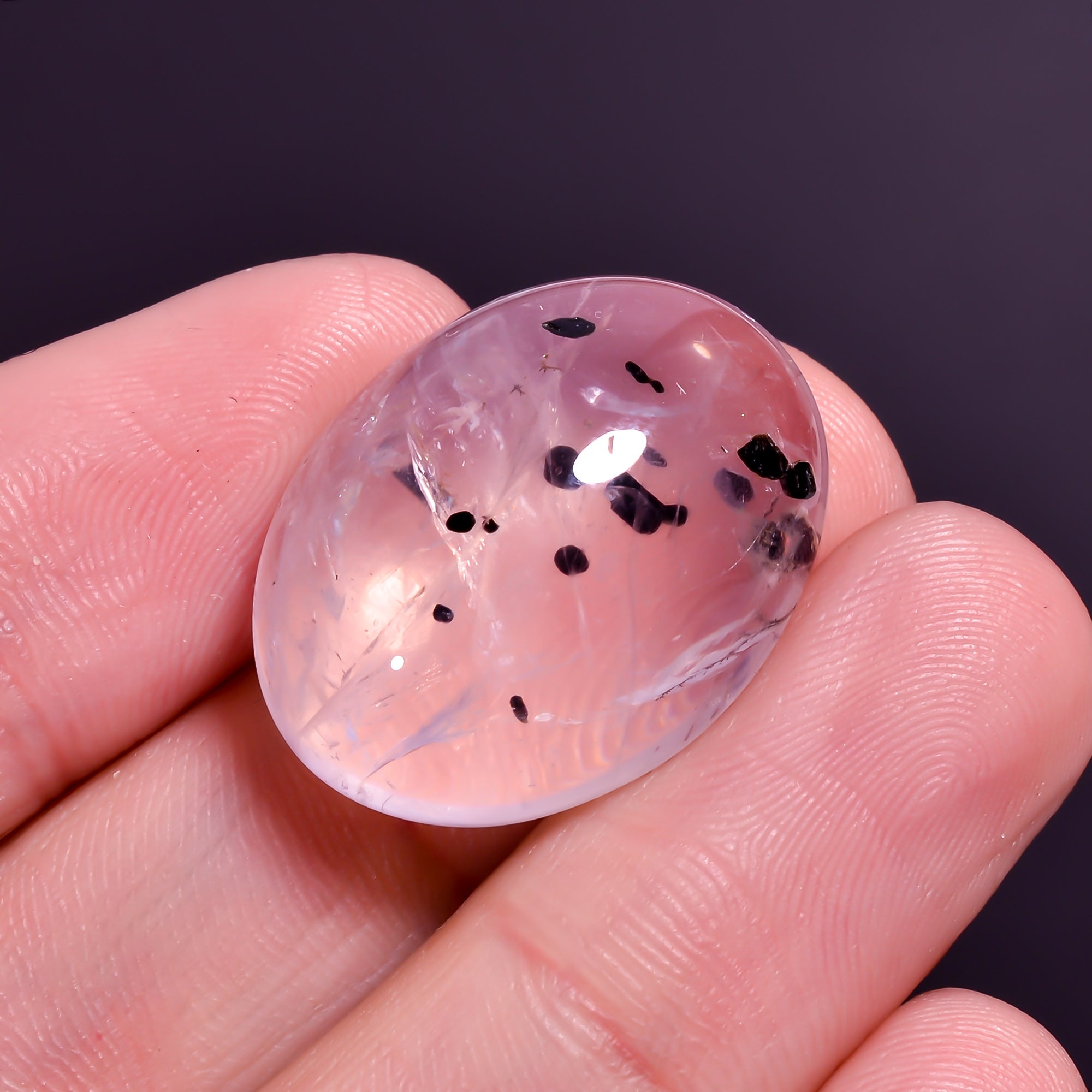 Rose Quartz With Hematite Oval Shape Cabochon For Making Jewelry 29.5 Ct. 24X18X9 mm Y-9842
