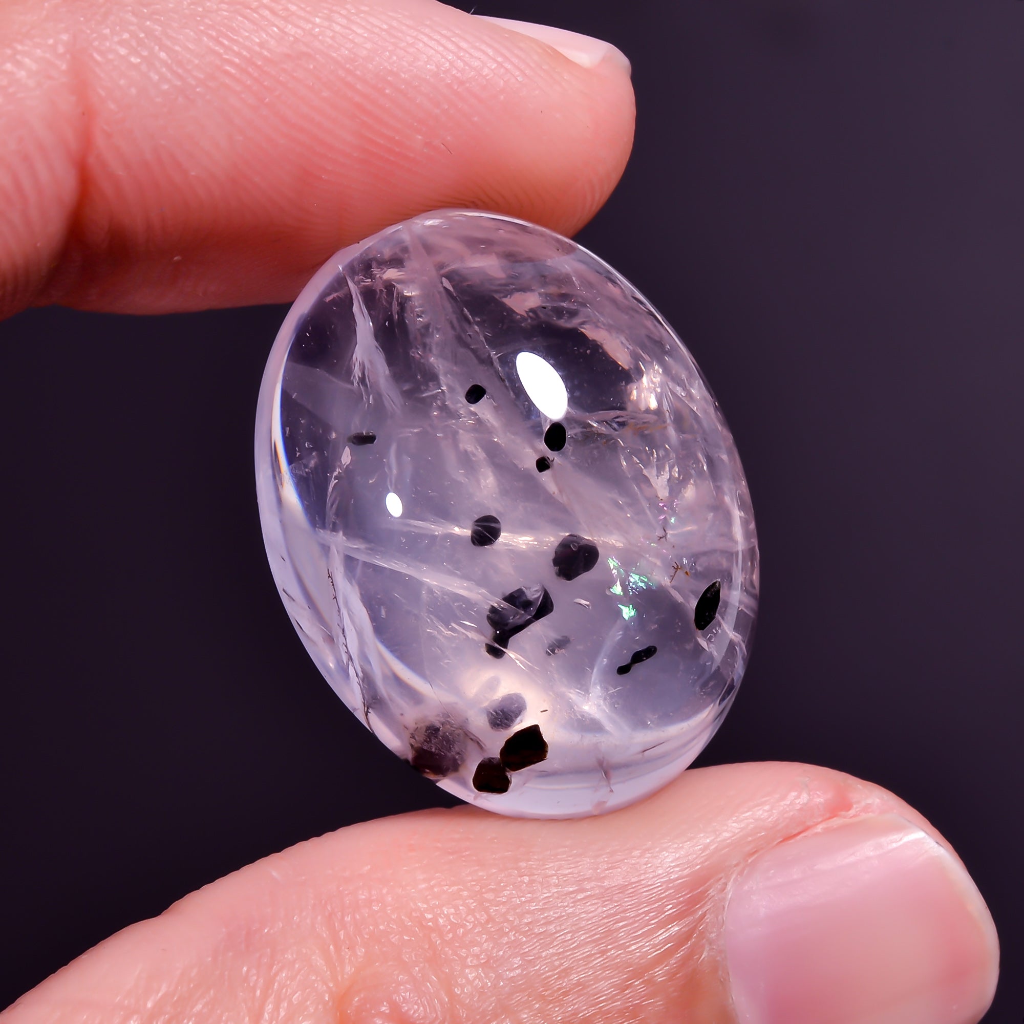 Rose Quartz With Hematite Oval Shape Cabochon For Making Jewelry 29.5 Ct. 24X18X9 mm Y-9842