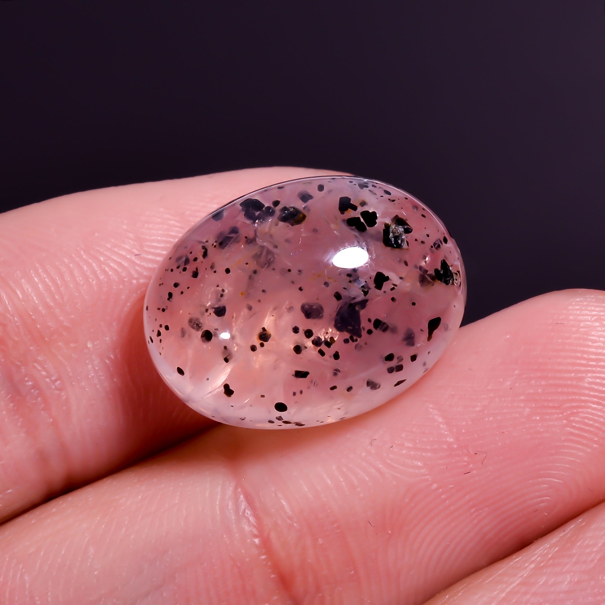 Rose Quartz With Hematite Oval Shape Cabochon For Making Jewelry 14.5 Ct. 17X14X8 mm Y-9845
