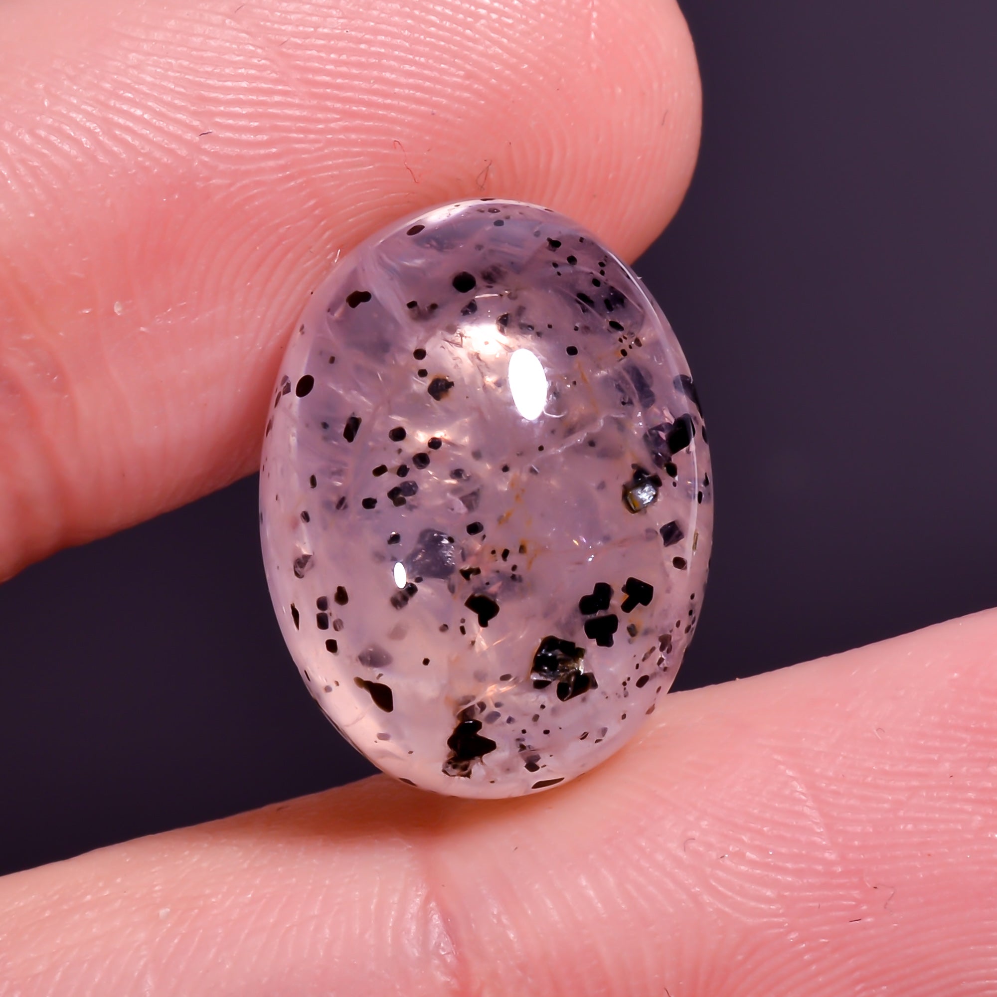 Rose Quartz With Hematite Oval Shape Cabochon For Making Jewelry 14.5 Ct. 17X14X8 mm Y-9845