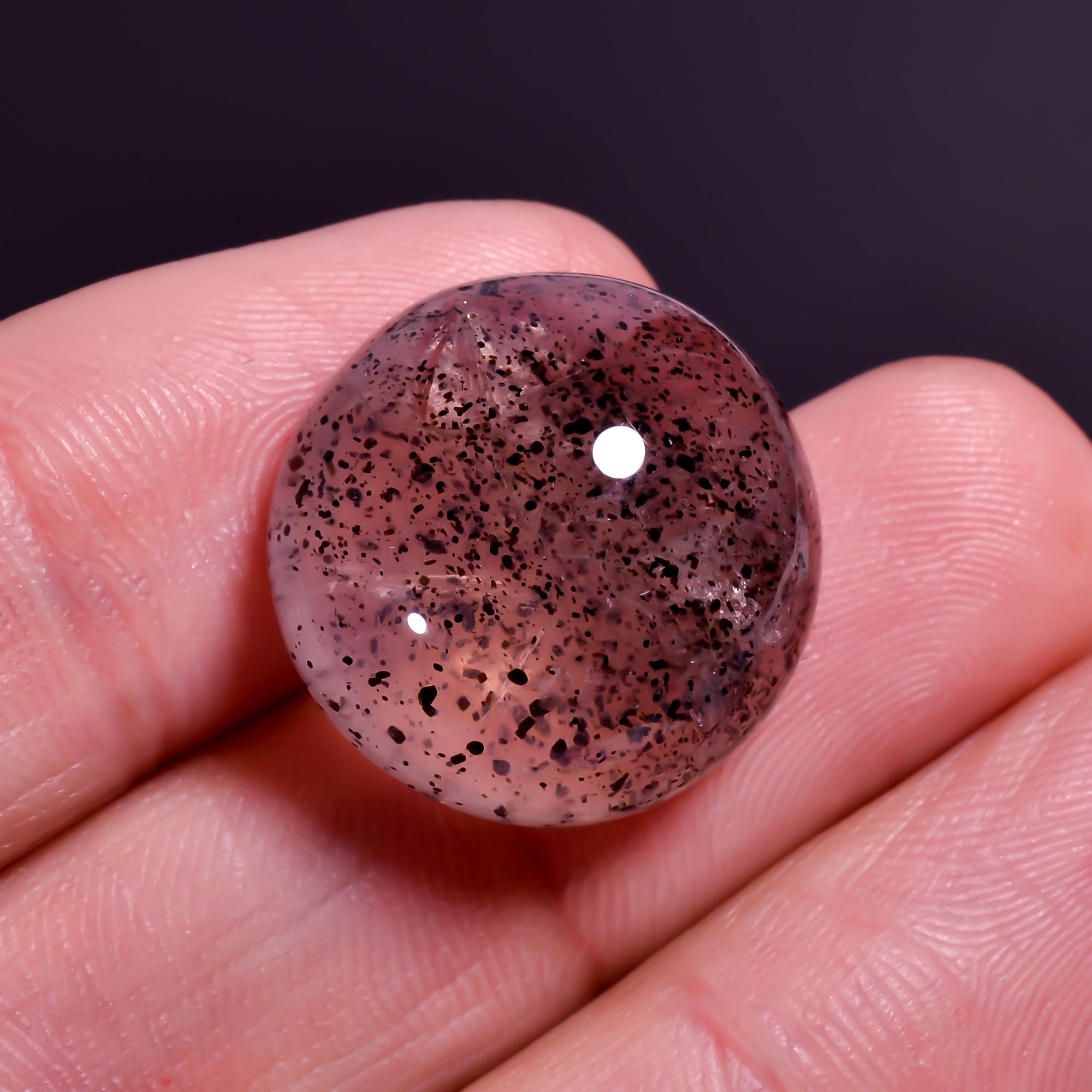 Rose Quartz With Hematite Round Shape CabochonFor Making Jewelry 23 Ct. 18X18X9 mm Y-9846