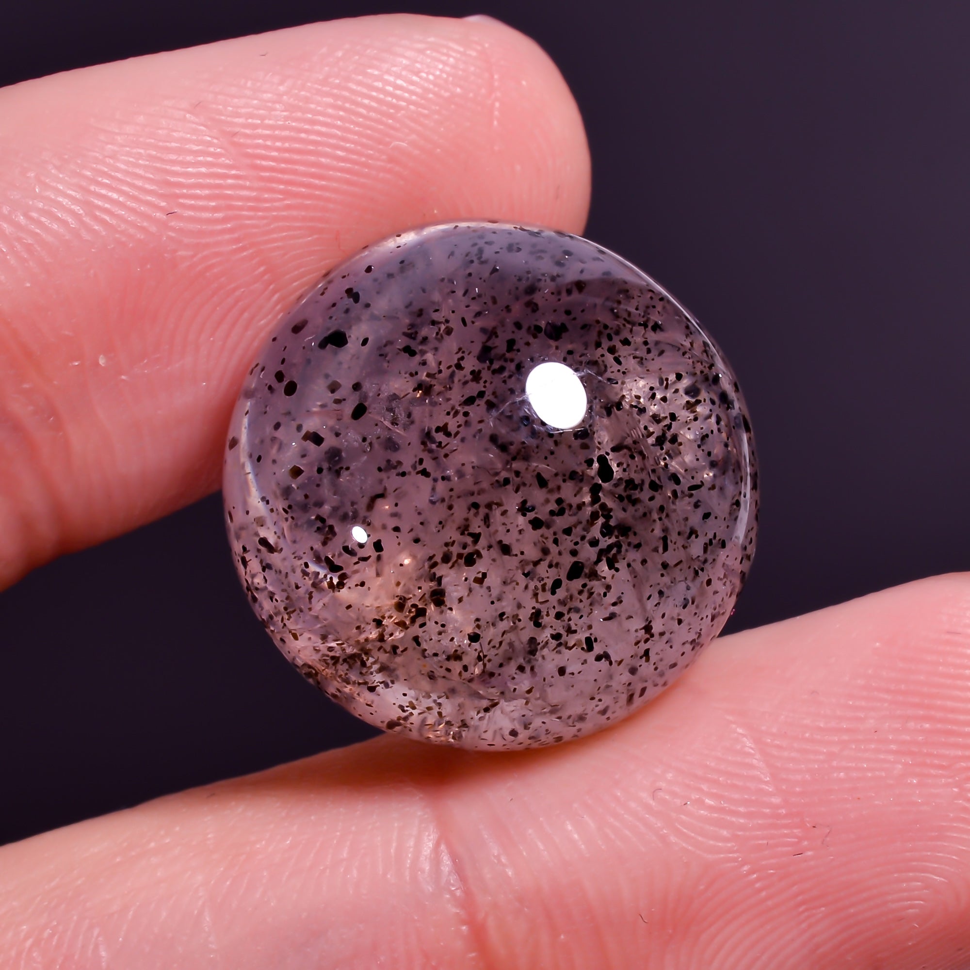 Rose Quartz With Hematite Round Shape CabochonFor Making Jewelry 23 Ct. 18X18X9 mm Y-9846
