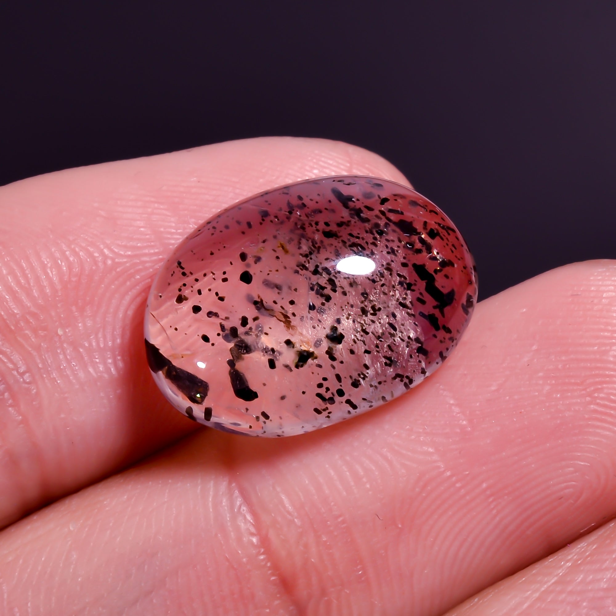 Rose Quartz With Hematite Oval Shape Cabochon For Making Jewelry 9 Ct. 16X11X6 mm Y-9847