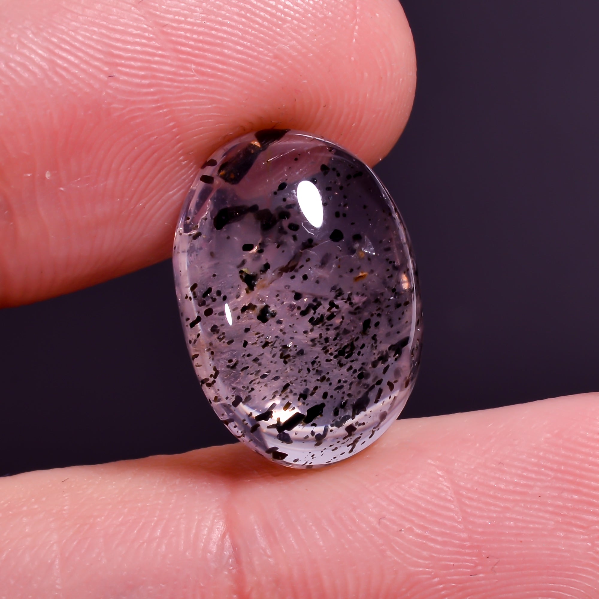 Rose Quartz With Hematite Oval Shape Cabochon For Making Jewelry 9 Ct. 16X11X6 mm Y-9847