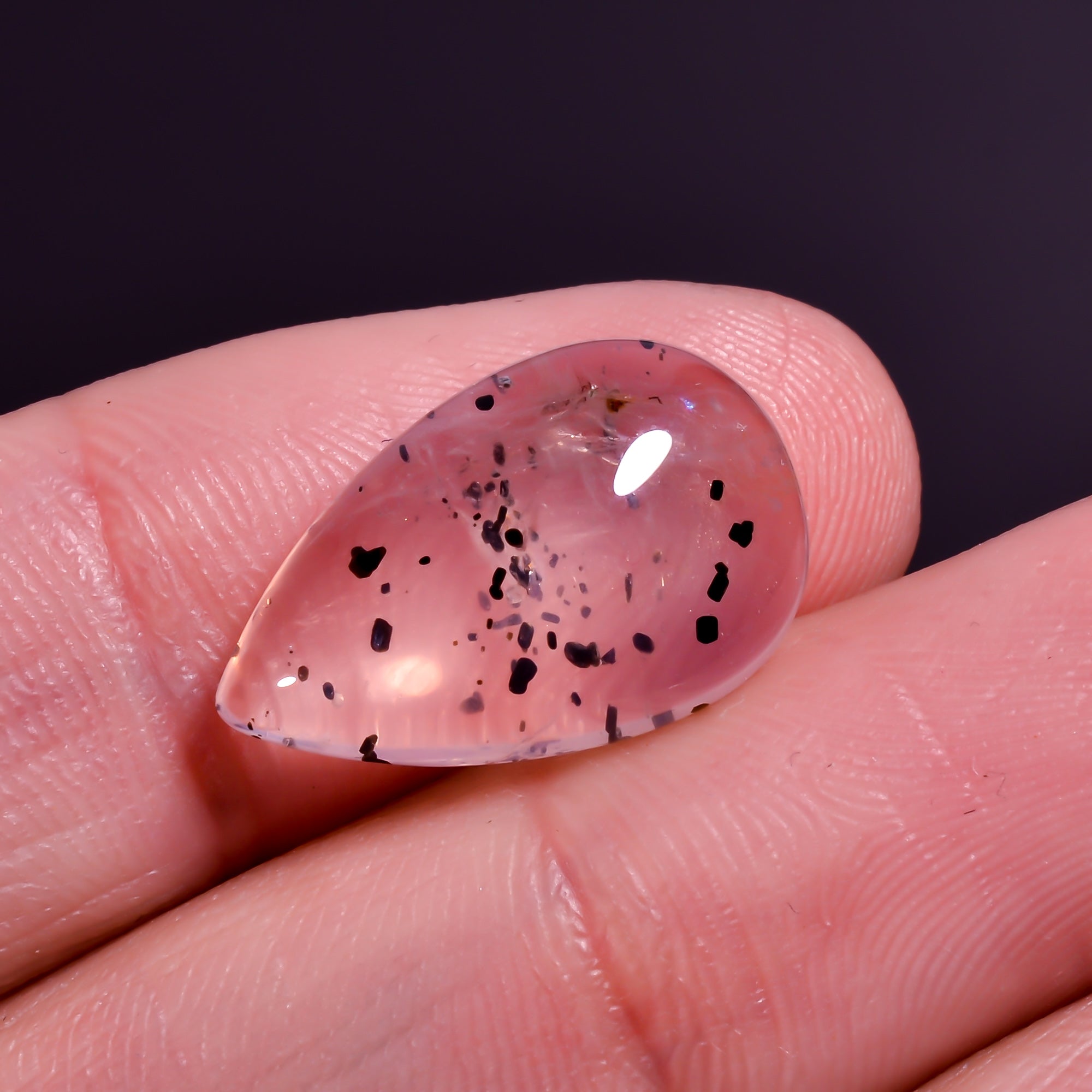 Rose Quartz With Hematite Pear Shape Cabochon For Making Jewelry 7.5 Ct. 18X11X5 mm Y-9848
