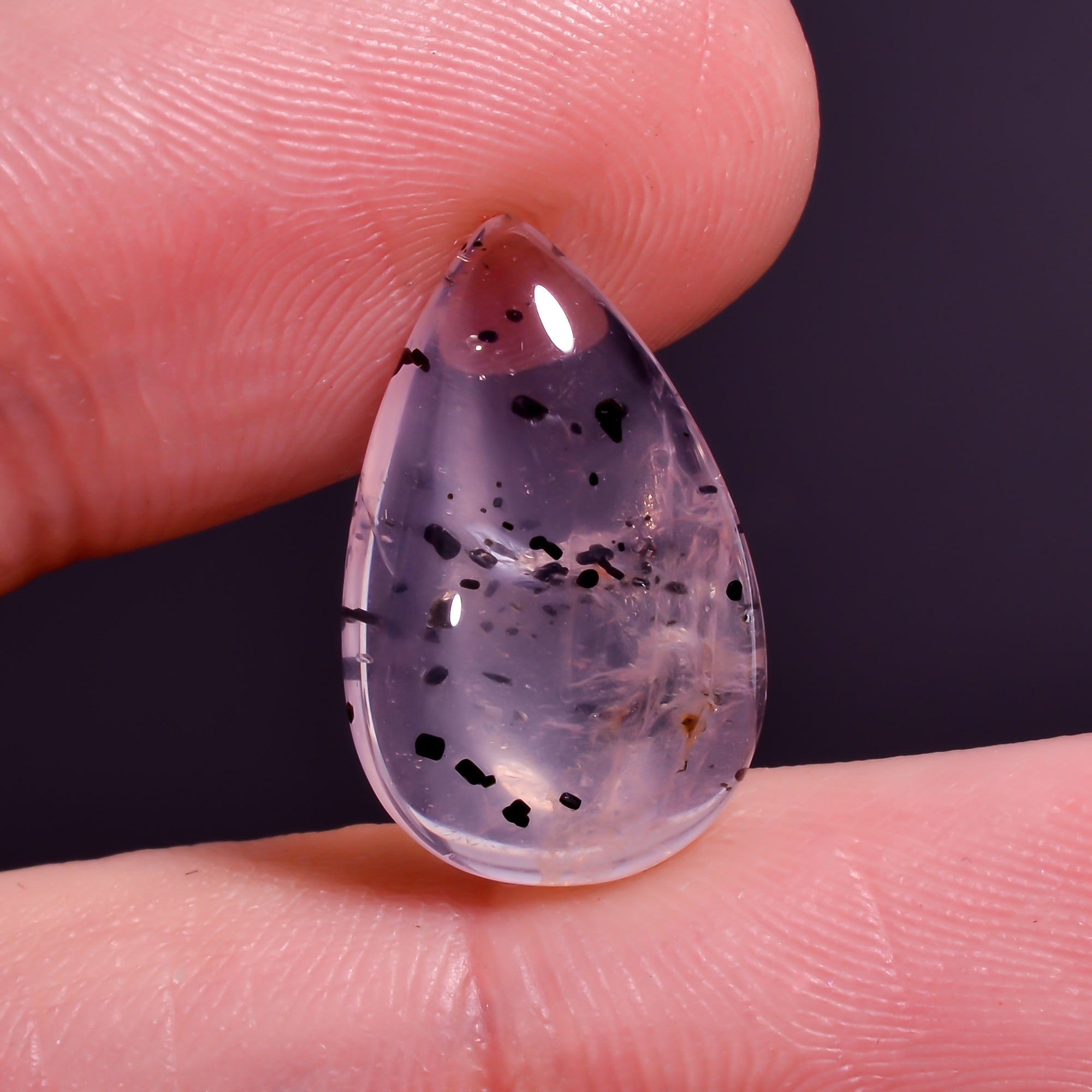Rose Quartz With Hematite Pear Shape Cabochon For Making Jewelry 7.5 Ct. 18X11X5 mm Y-9848