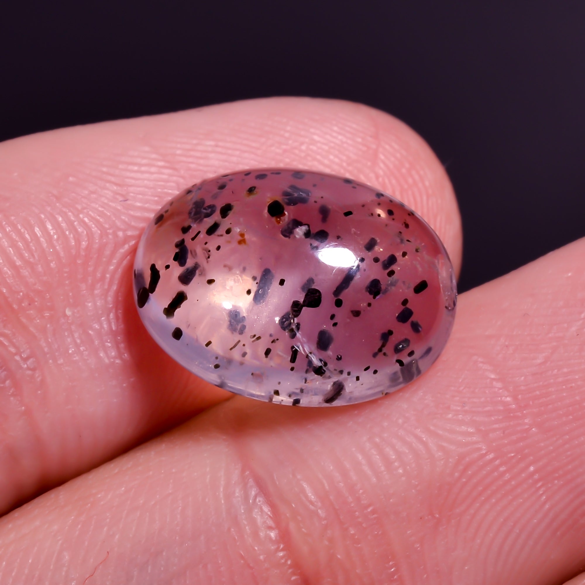 Rose Quartz With Hematite Oval Shape Cabochon For Making Jewelry 6 Ct. 14X10X5 mm Y-9850