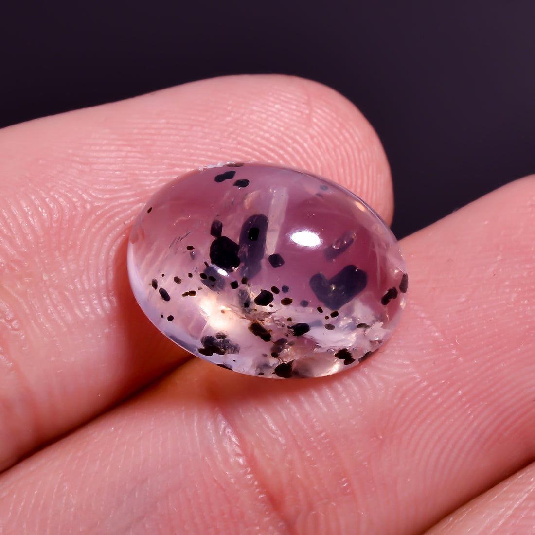 Rose Quartz With Hematite Oval Shape Cabochon For Making Jewelry 7 Ct. 14X10X6 mm Y-9851