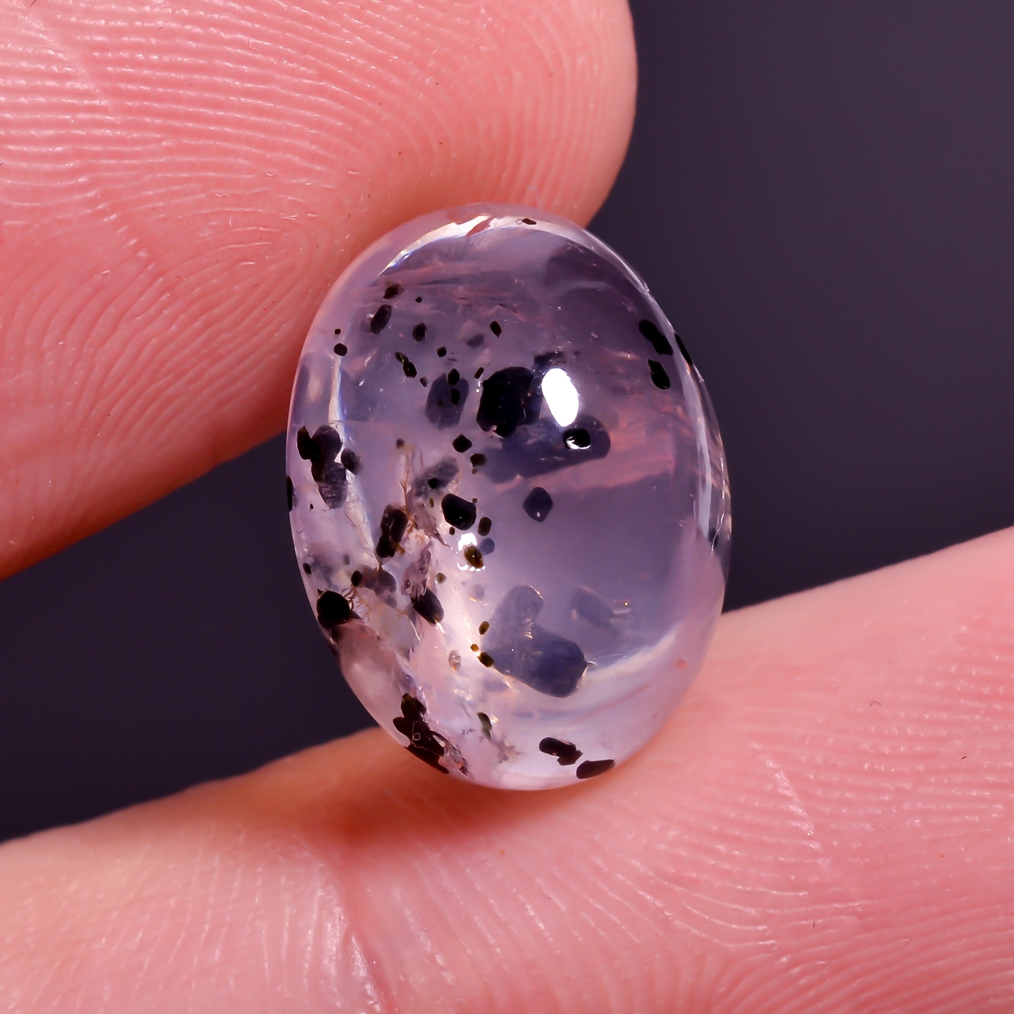 Rose Quartz With Hematite Oval Shape Cabochon For Making Jewelry 7 Ct. 14X10X6 mm Y-9851