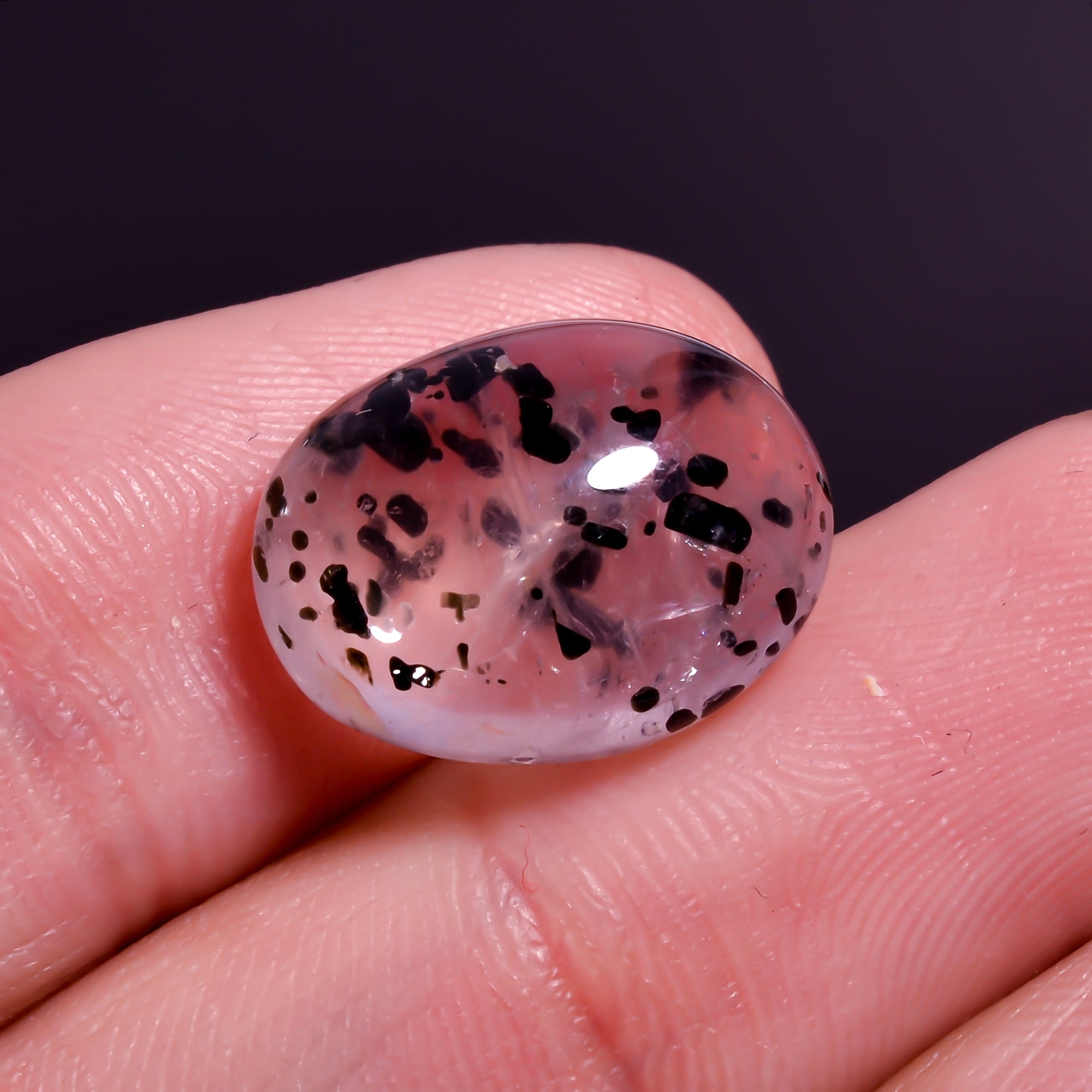 Rose Quartz With Hematite Oval Shape Cabochon For Making Jewelry 9.5 Ct. 15X12X6 mm Y-9853
