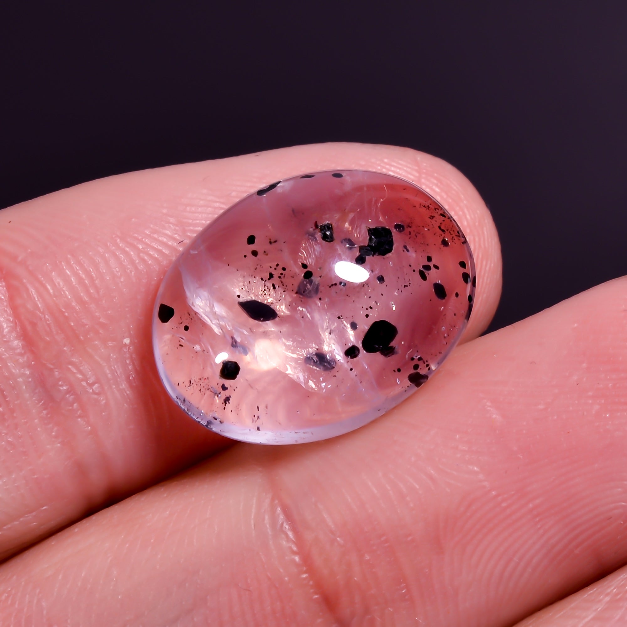 Rose Quartz With Hematite Oval Shape CabochonFor Making Jewelry 8.5 Ct. 16X12X5 mm Y-9854
