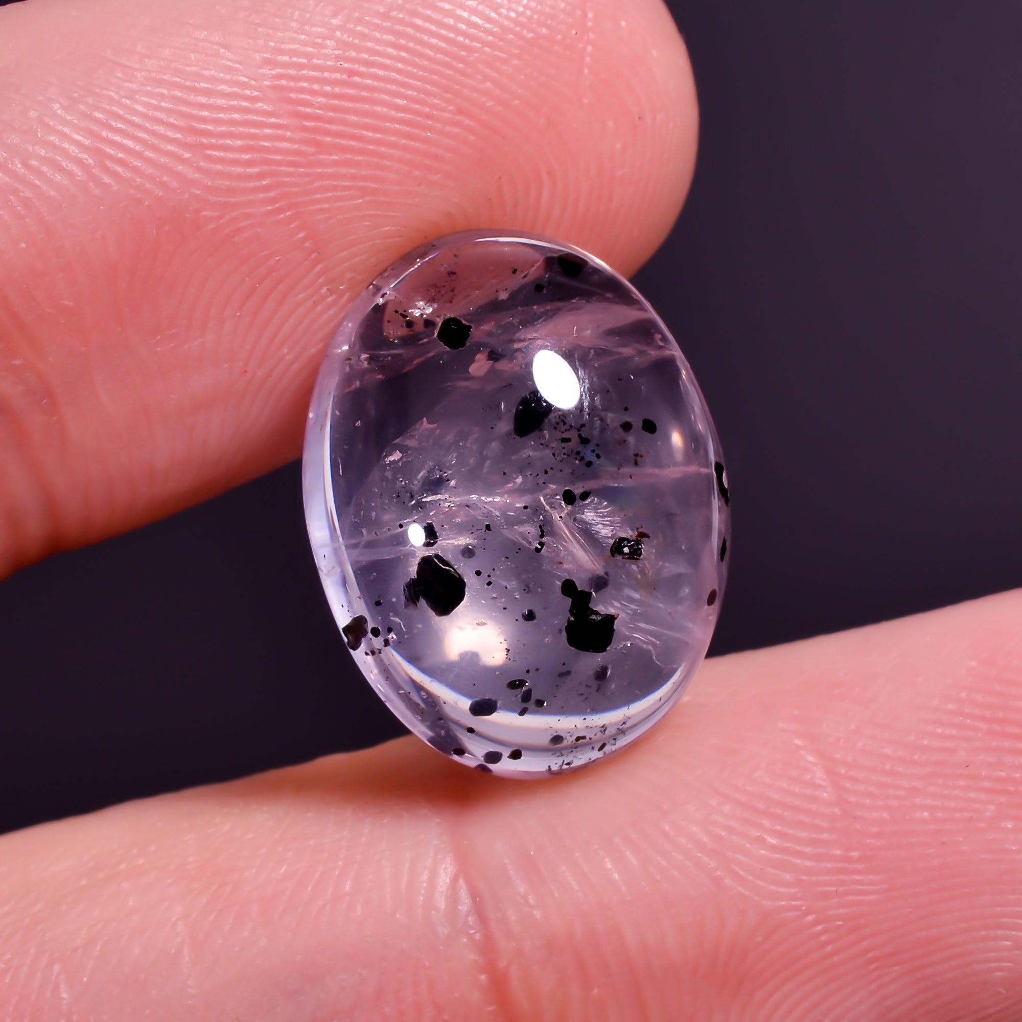 Rose Quartz With Hematite Oval Shape CabochonFor Making Jewelry 8.5 Ct. 16X12X5 mm Y-9854