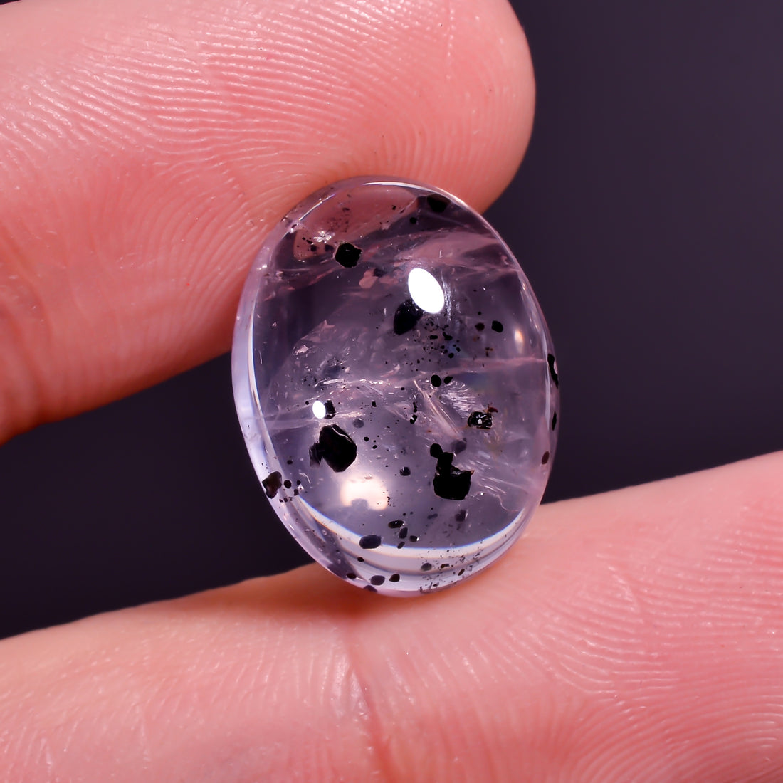 Rose Quartz With Hematite Oval Shape CabochonFor Making Jewelry 8.5 Ct. 16X12X5 mm Y-9854
