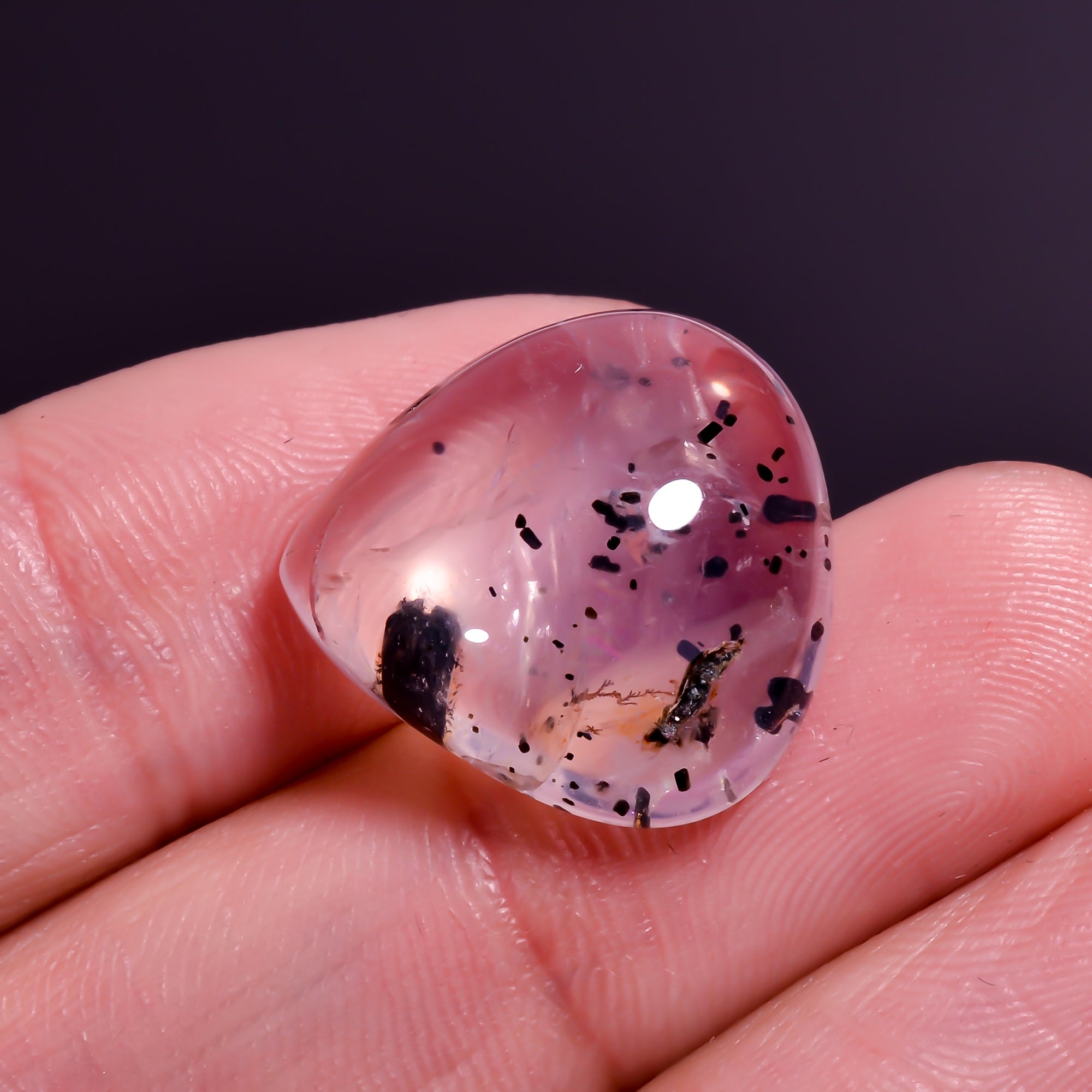 Rose Quartz With Hematite Heart Shape Cabochon For Making Jewelry 16 Ct. 18X17X7 mm Y-9855