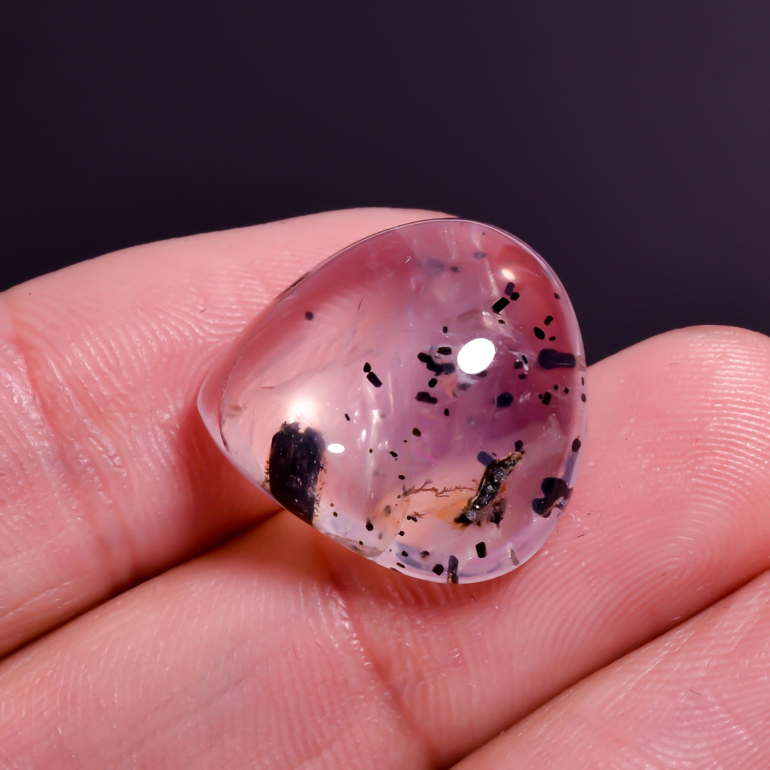 Rose Quartz With Hematite Heart Shape Cabochon For Making Jewelry 16 Ct. 18X17X7 mm Y-9855