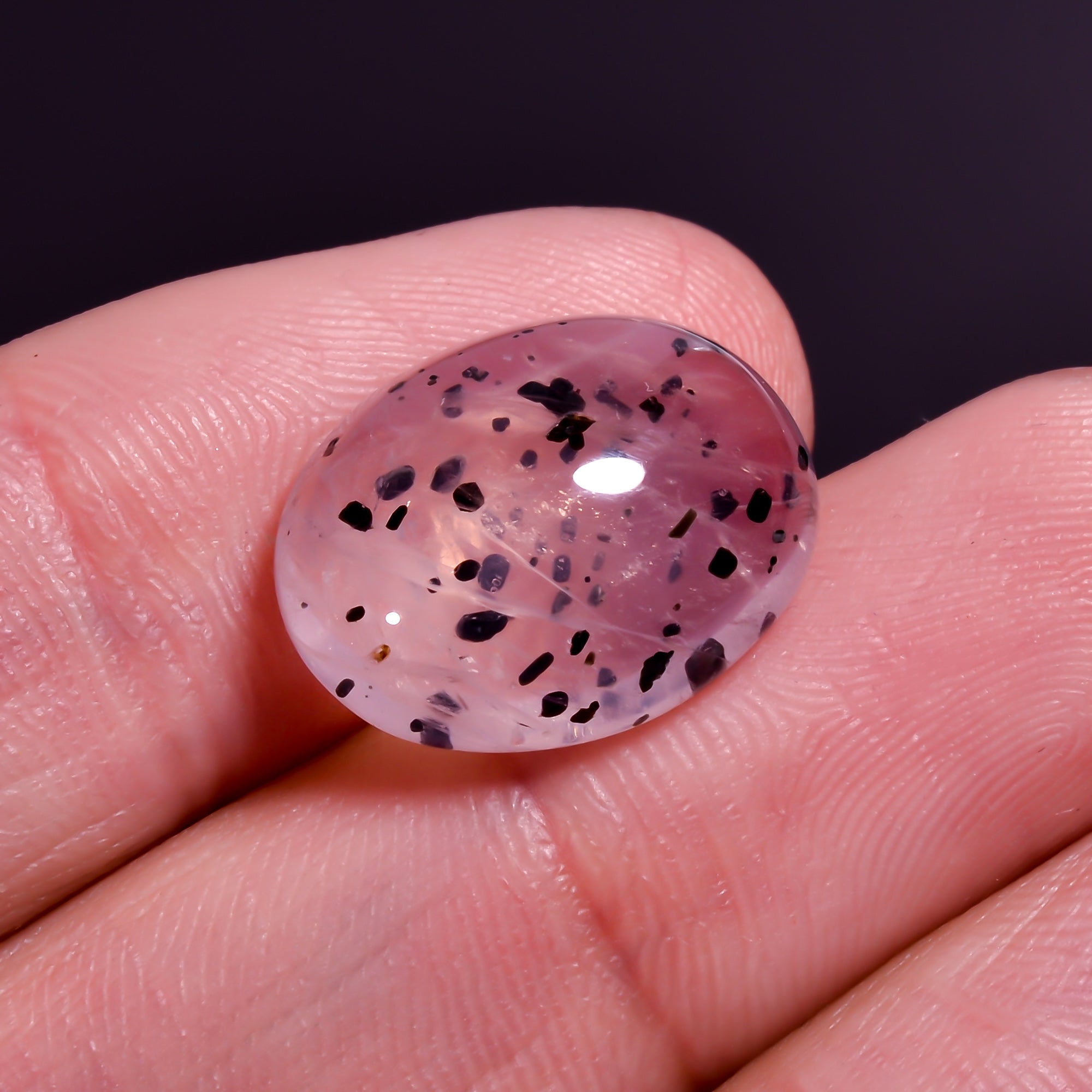 Rose Quartz With Hematite Oval Shape Cabochon For Making Jewelry 10.5 Ct. 16X13X6 mm Y-9857