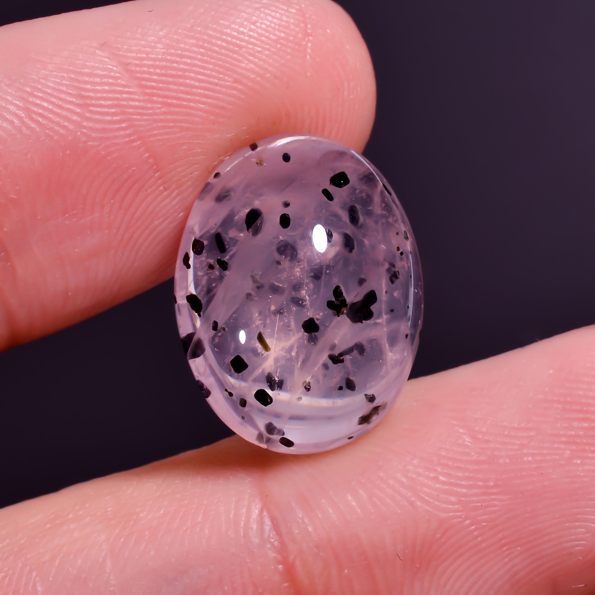 Rose Quartz With Hematite Oval Shape Cabochon For Making Jewelry 10.5 Ct. 16X13X6 mm Y-9857