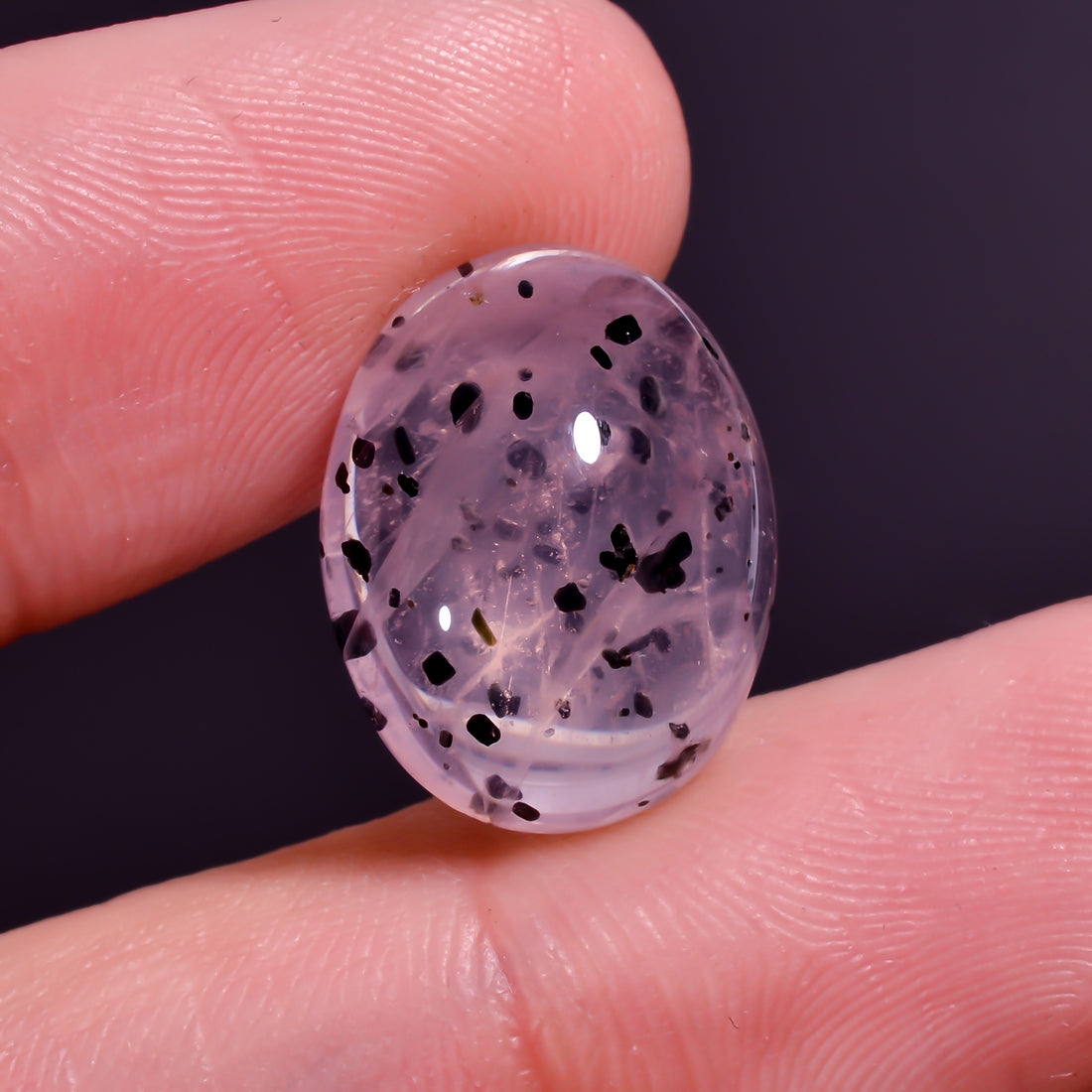 Rose Quartz With Hematite Oval Shape Cabochon For Making Jewelry 10.5 Ct. 16X13X6 mm Y-9857