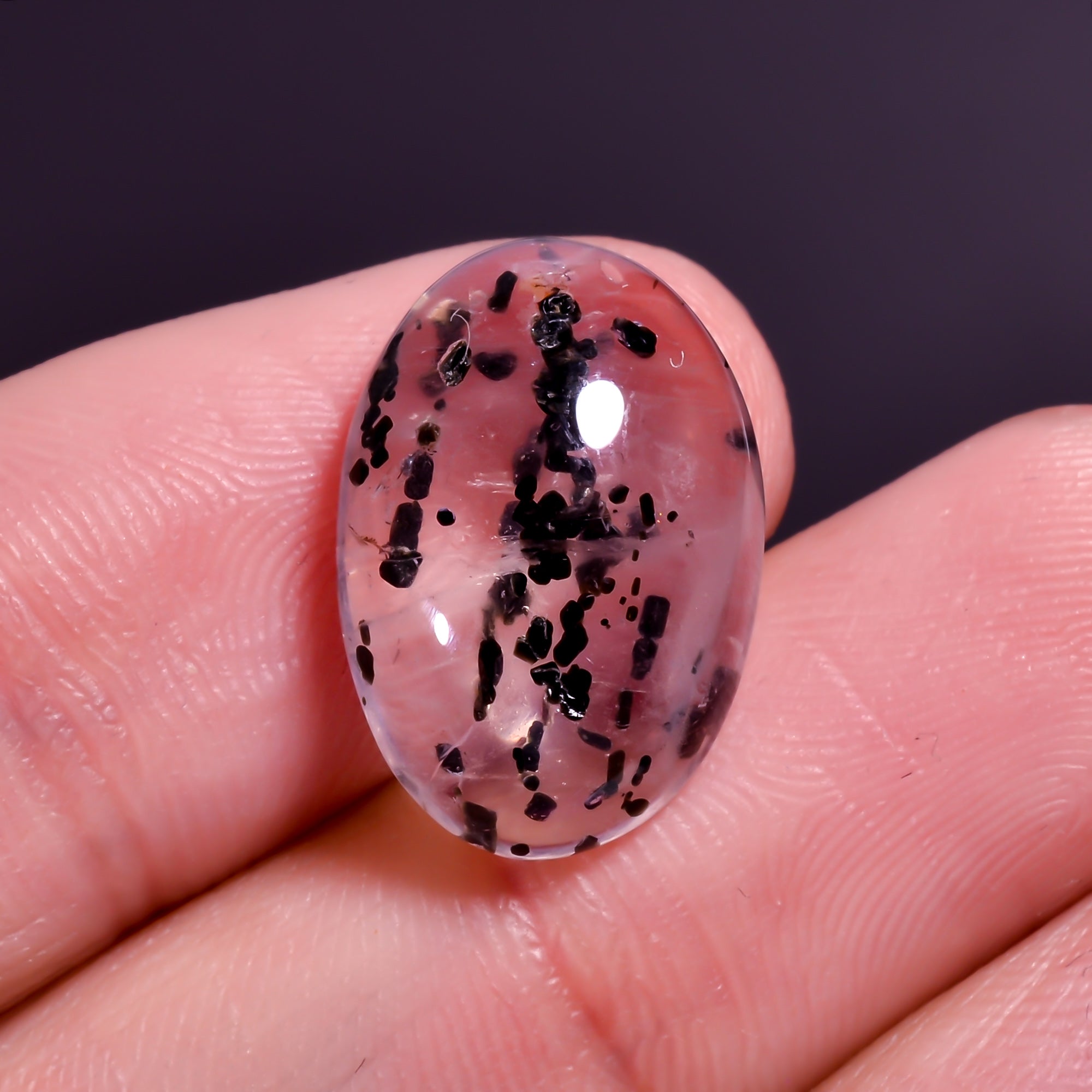 Rose Quartz With Hematite Oval Shape Cabochon For Making Jewelry 9 Ct. 17X12X5 mm Y-9859