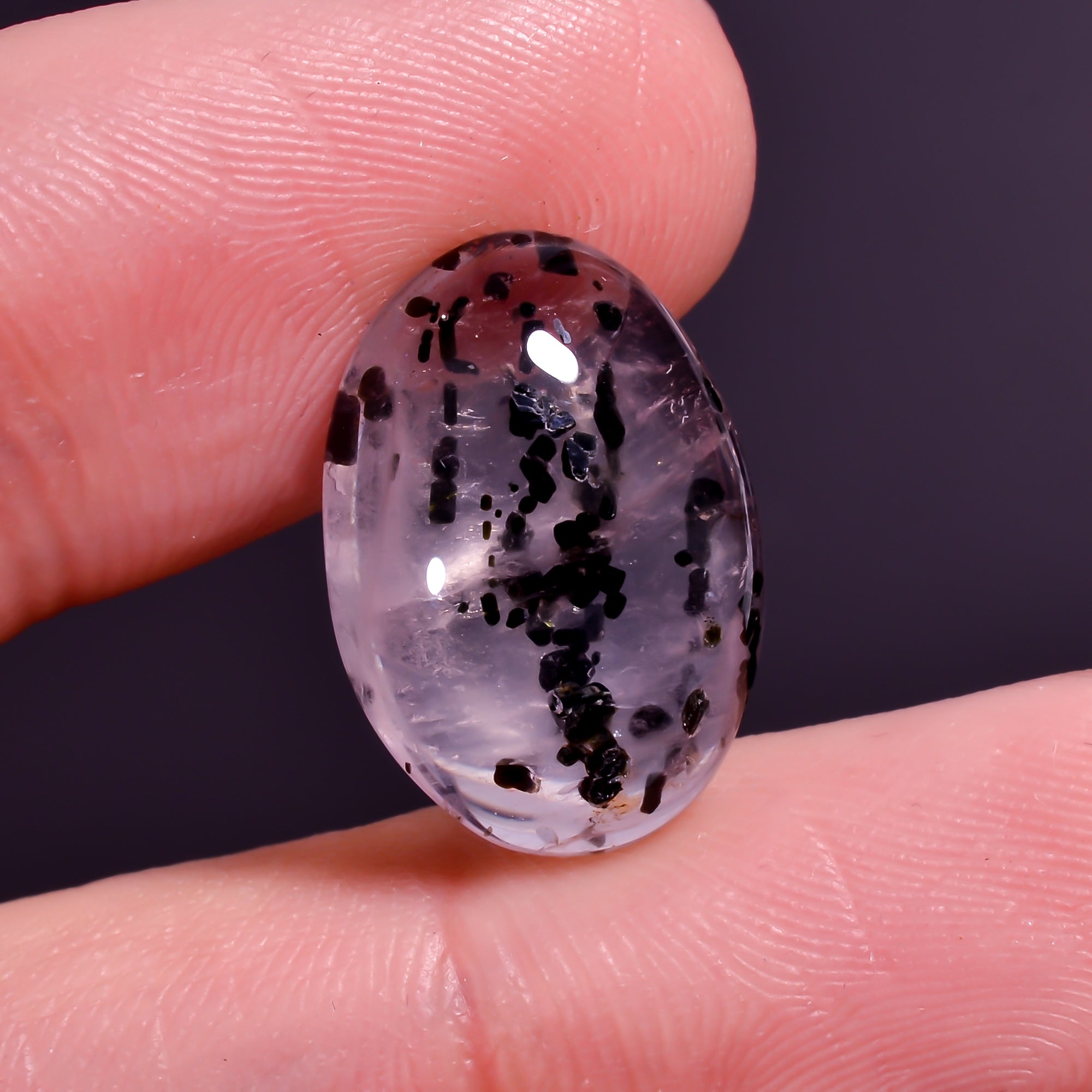 Rose Quartz With Hematite Oval Shape Cabochon For Making Jewelry 9 Ct. 17X12X5 mm Y-9859