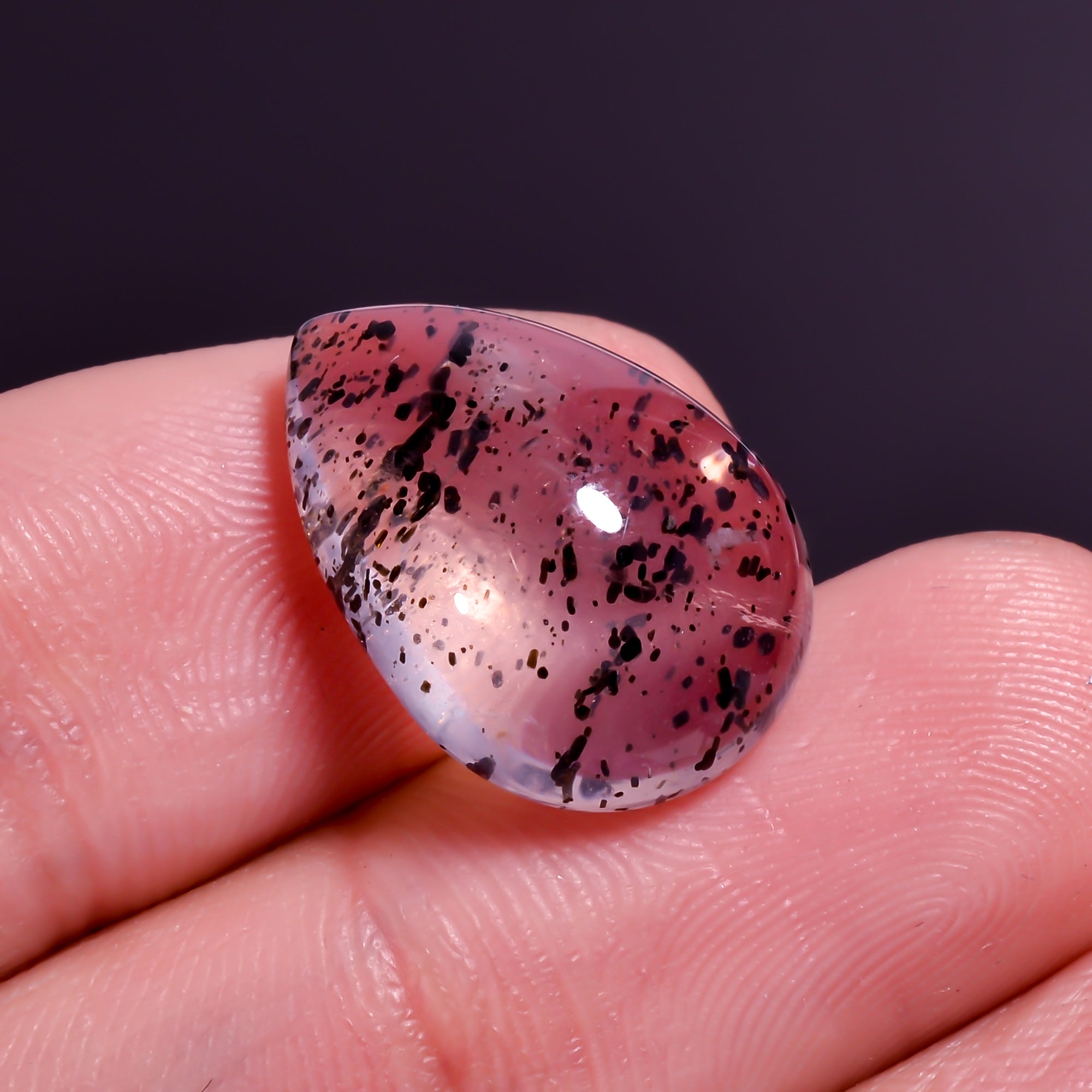 Rose Quartz With Hematite Pear Shape Cabochon For Making Jewelry 10.5 Ct. 17X12X7 mm Y-9860