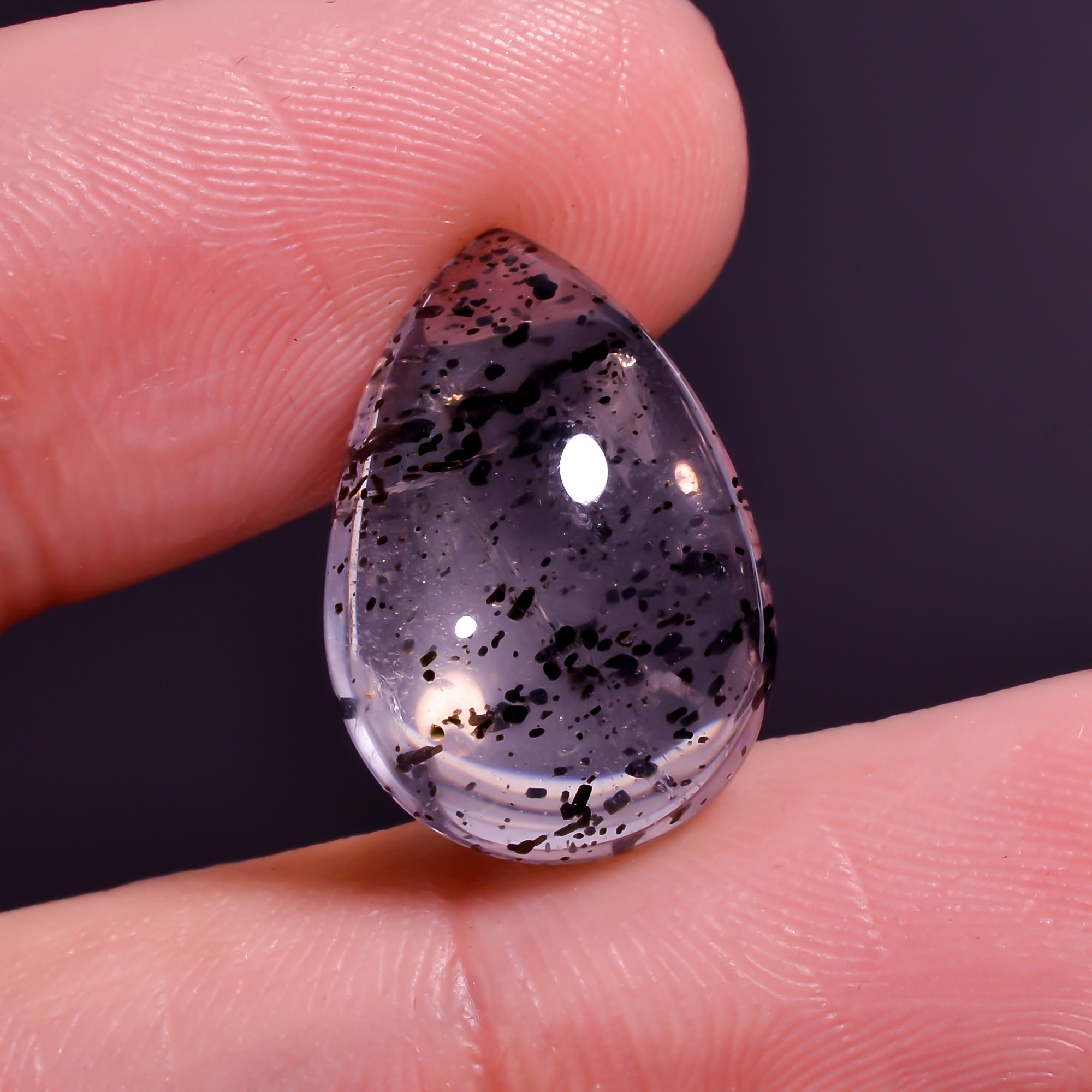 Rose Quartz With Hematite Pear Shape Cabochon For Making Jewelry 10.5 Ct. 17X12X7 mm Y-9860