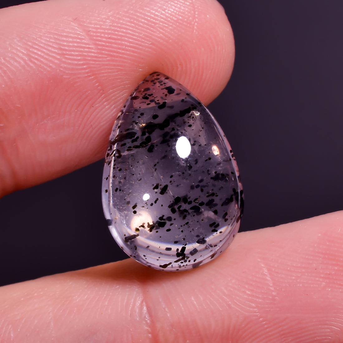 Rose Quartz With Hematite Pear Shape Cabochon For Making Jewelry 10.5 Ct. 17X12X7 mm Y-9860