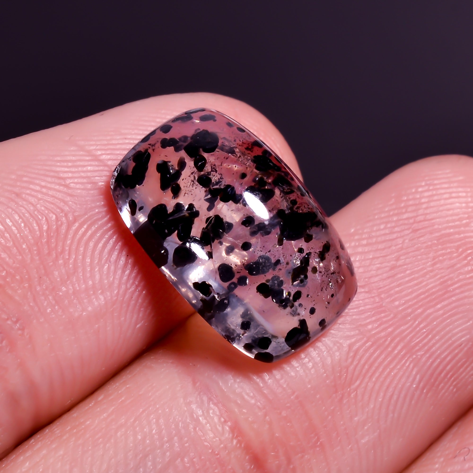 Rose Quartz With Hematite Oval Shape CabochonFor Making Jewelry 5.5 Ct. 12X10X6 mm Y-9862