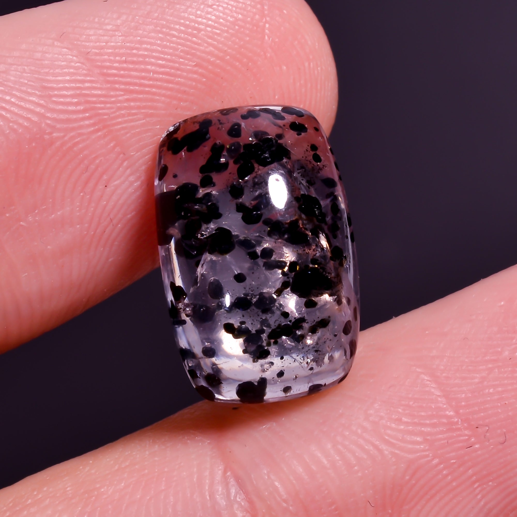 Rose Quartz With Hematite Oval Shape CabochonFor Making Jewelry 5.5 Ct. 12X10X6 mm Y-9862